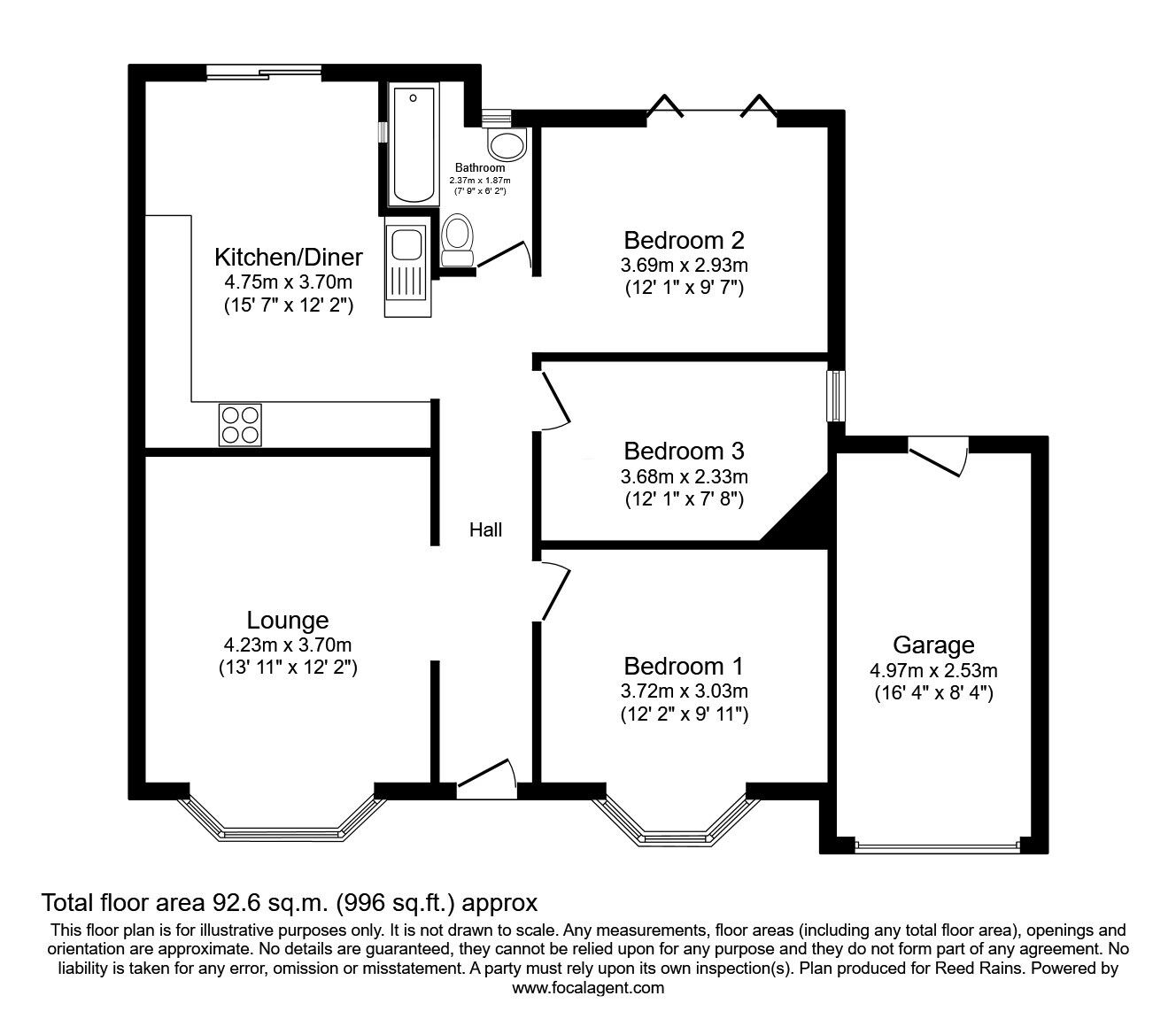 Floorplan of 3 bedroom Detached Bungalow for sale, Broom Riddings, Rotherham, South Yorkshire, S61
