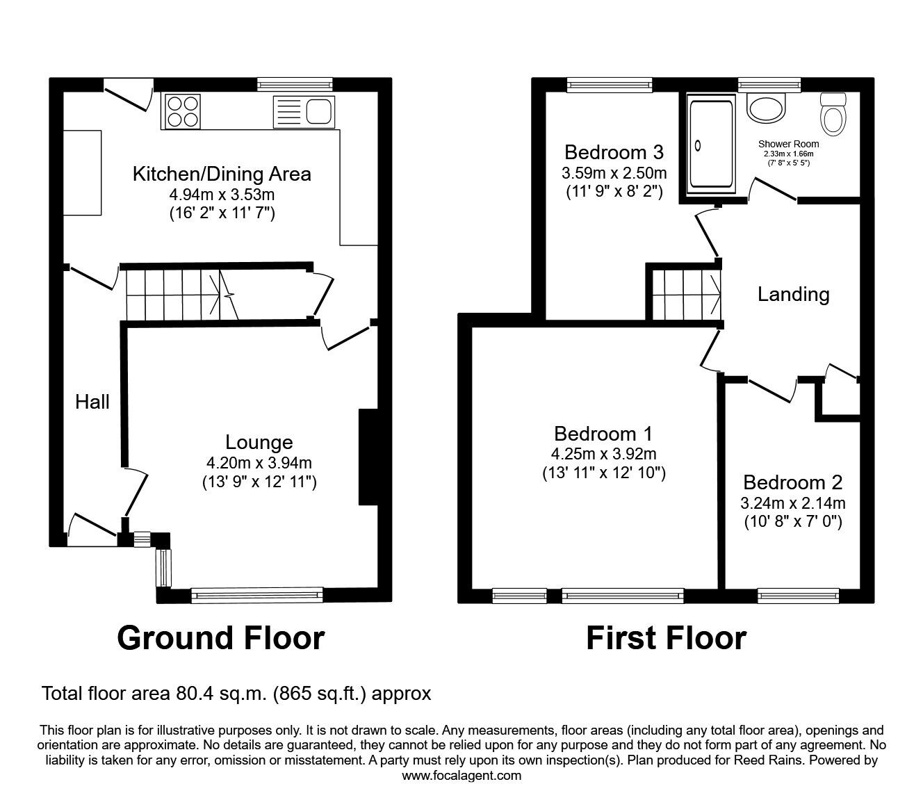 Floorplan of 3 bedroom Mid Terrace House for sale, Fox Close, Rotherham, South Yorkshire, S61