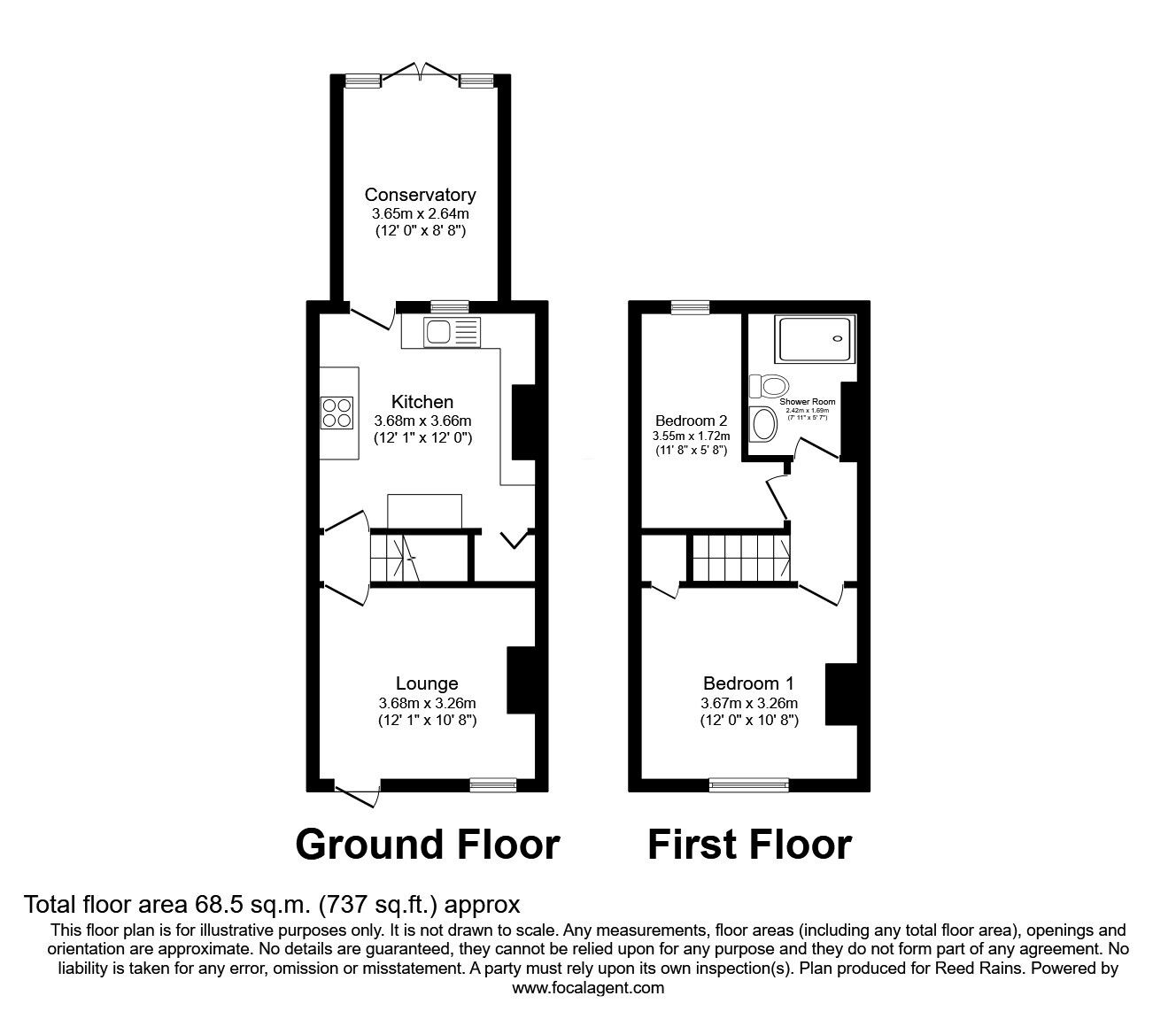 Floorplan of 2 bedroom Mid Terrace House for sale, Campbell Street, Rotherham, South Yorkshire, S61