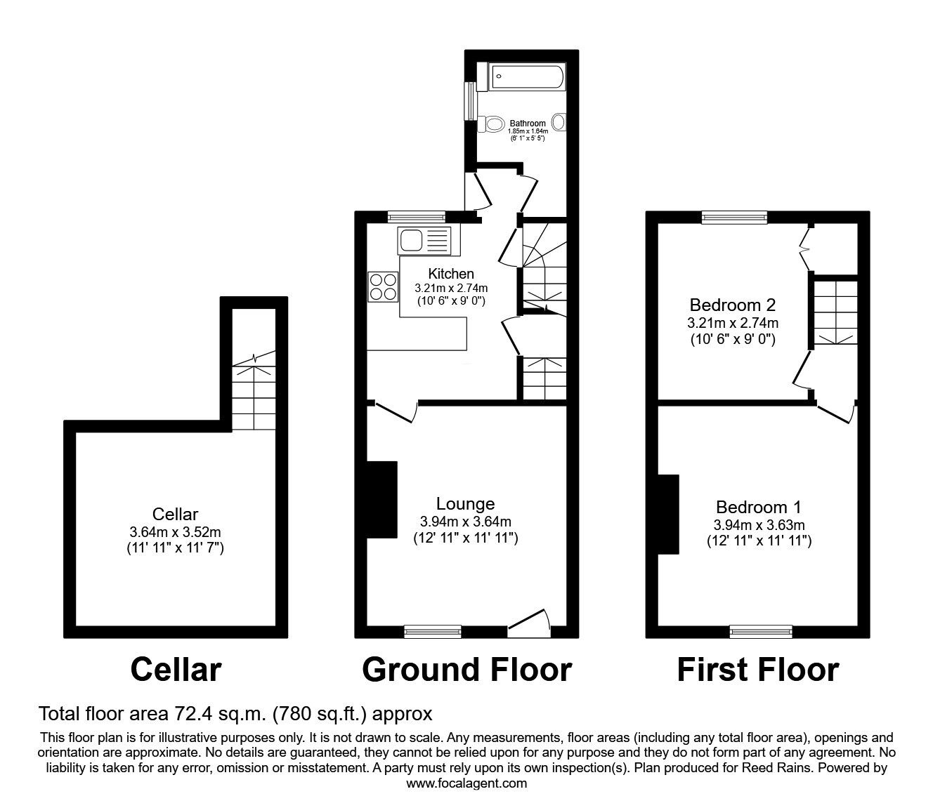 Floorplan of 2 bedroom End Terrace House for sale, Grattan Street, Rotherham, South Yorkshire, S61