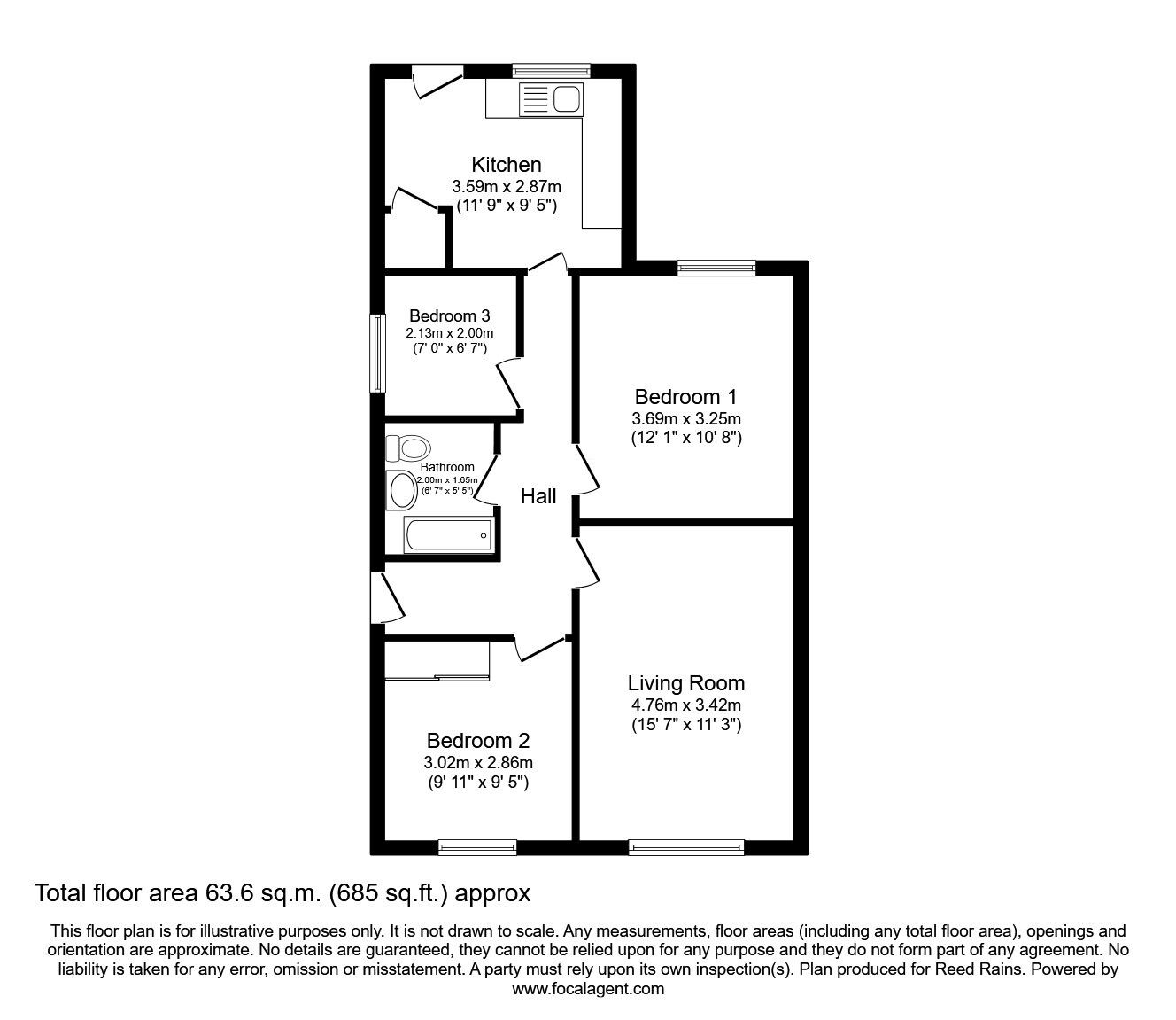 Floorplan of 3 bedroom Detached Bungalow for sale, Ranworth Road, Bramley, South Yorkshire, S66