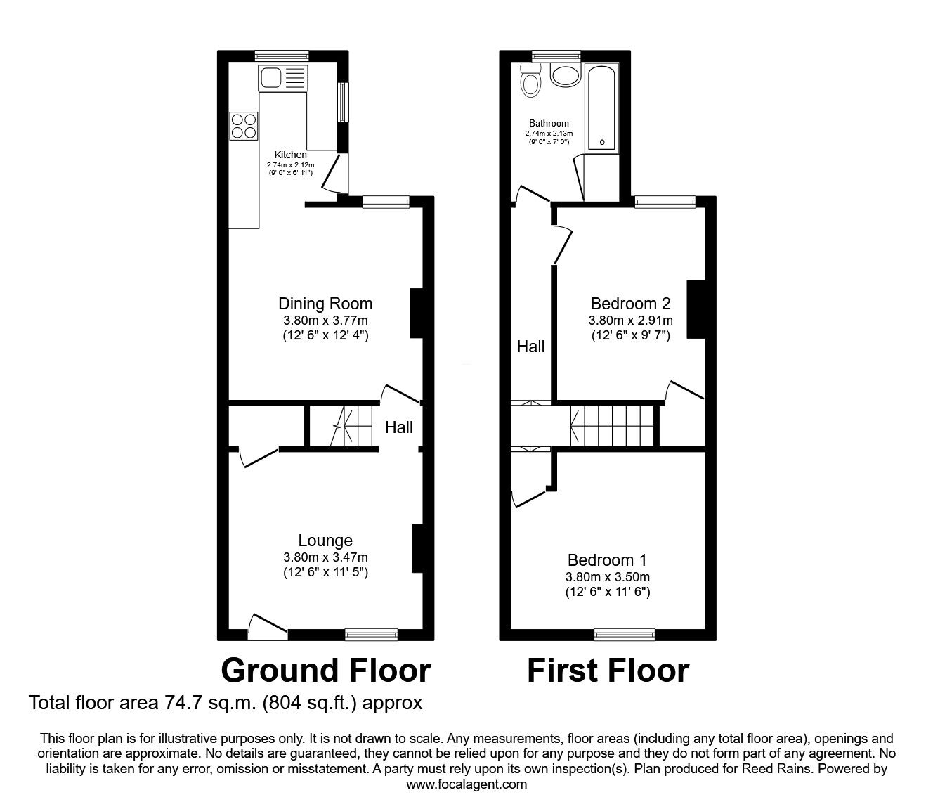 Floorplan of 2 bedroom Mid Terrace House for sale, Kilnhurst Road, Rawmarsh, South Yorkshire, S62