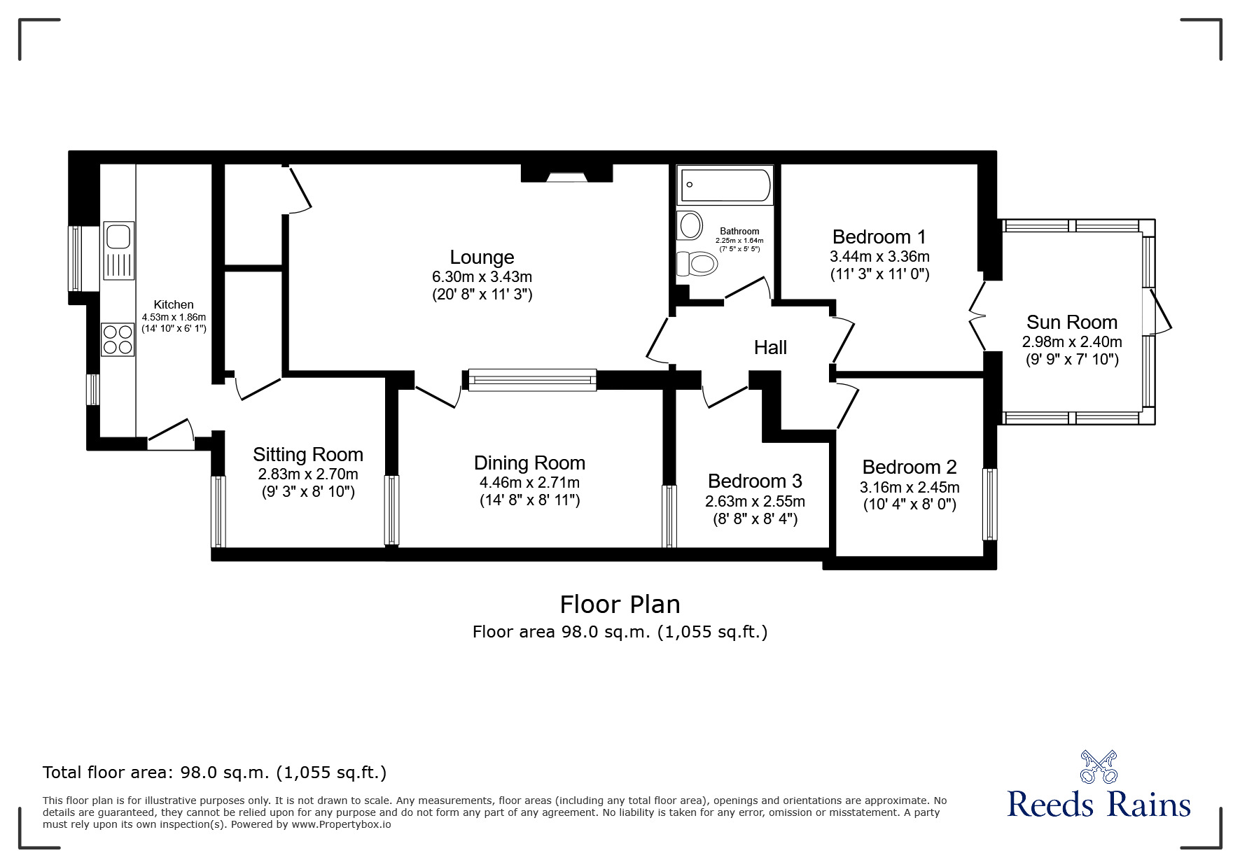 Floorplan of 3 bedroom Mid Terrace Bungalow for sale, The Motte, Rotherham, South Yorkshire, S61