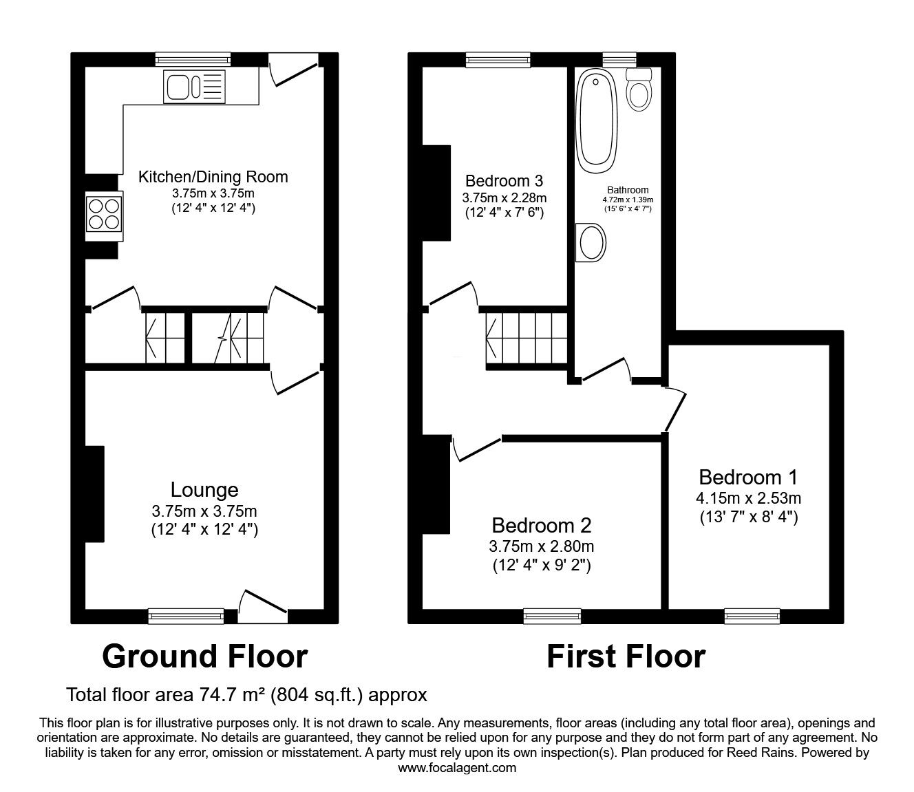 Floorplan of 3 bedroom Mid Terrace House to rent, Sandymount Road, Wath-upon-Dearne, South Yorkshire, S63