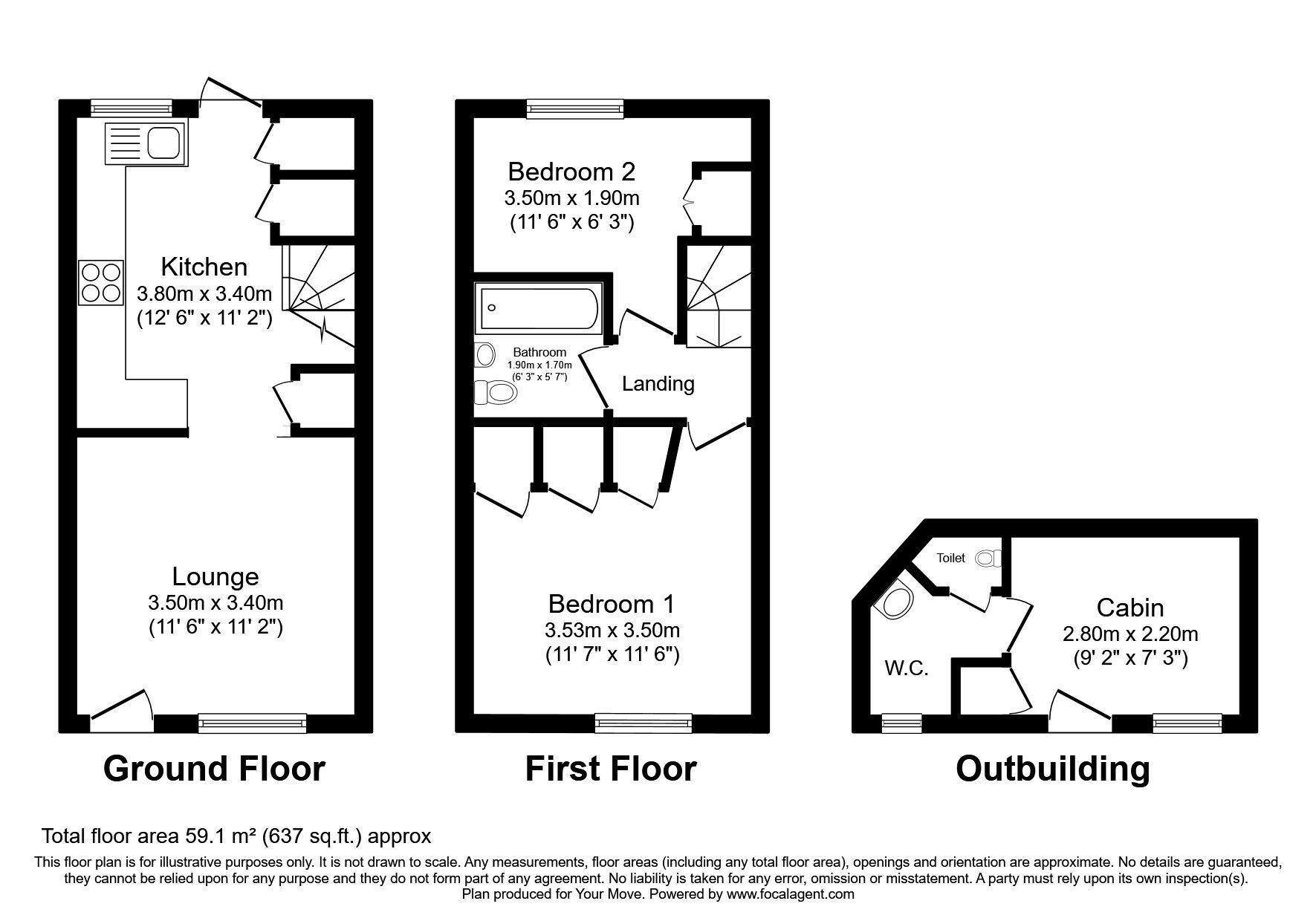 Floorplan of 2 bedroom End Terrace House for sale, Military Road, Rye, East Sussex, TN31