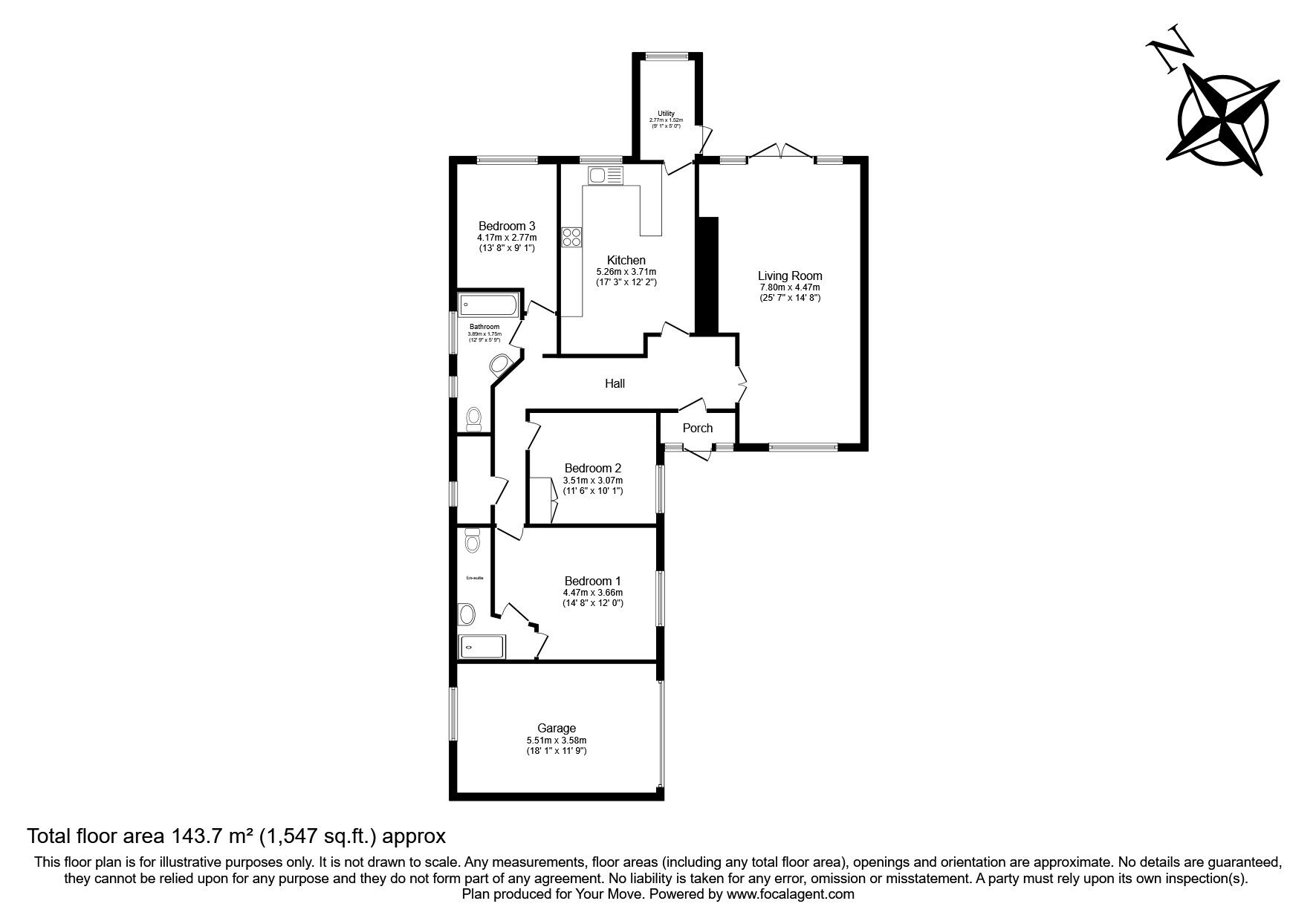 Floorplan of 3 bedroom Detached Bungalow for sale, Lydd Road, Camber, East Sussex, TN31