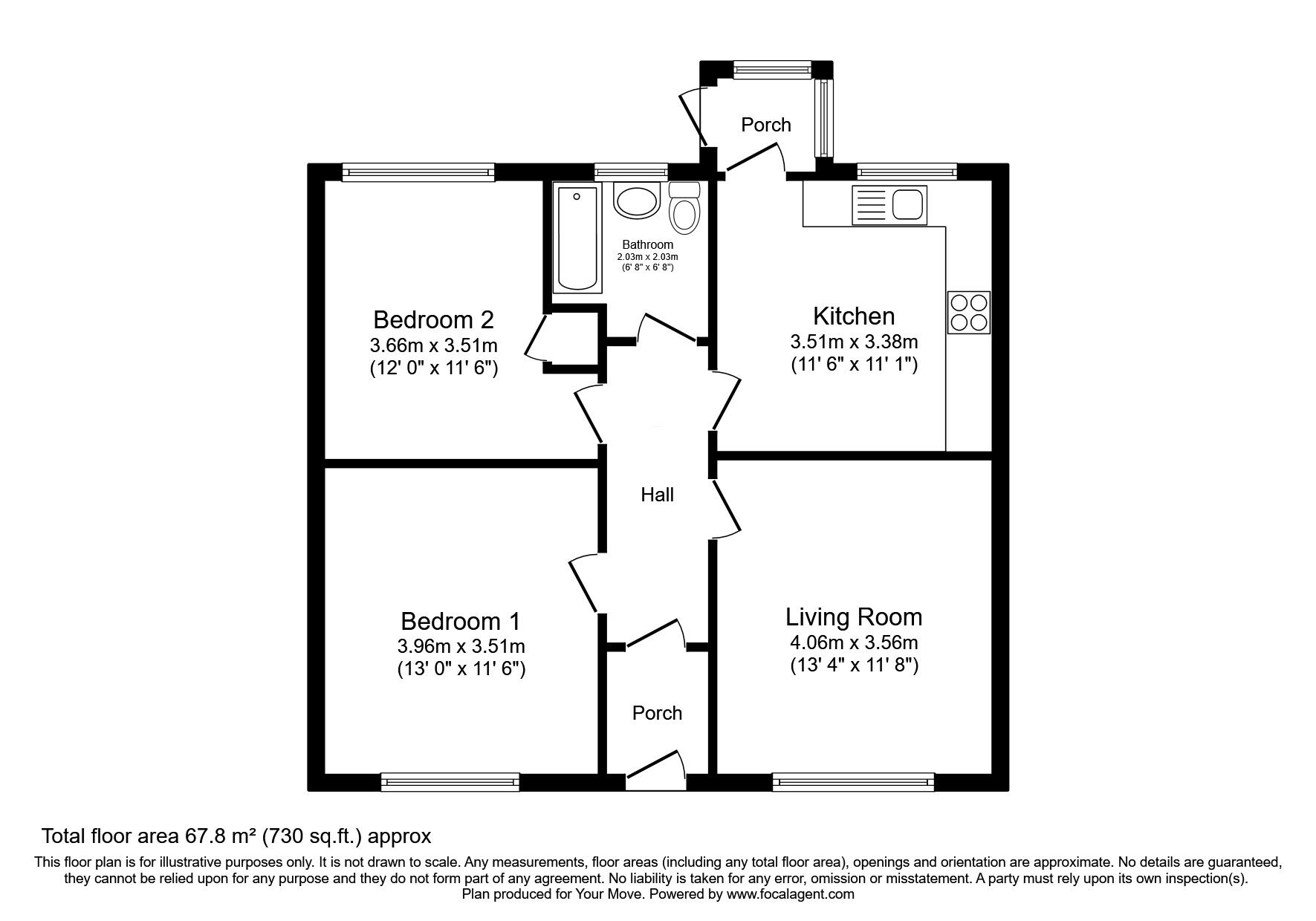 Floorplan of 2 bedroom Detached Bungalow for sale, School Lane, Peasmarsh, East Sussex, TN31