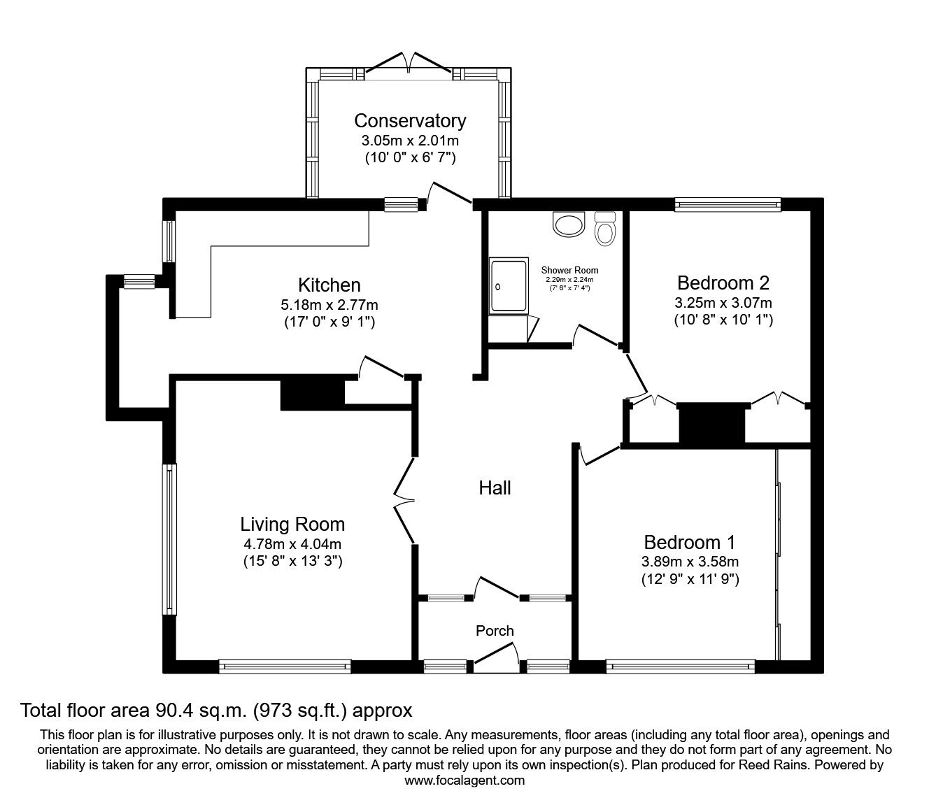 Floorplan of 2 bedroom Detached Bungalow for sale, Oast House Road, Icklesham, East Sussex, TN36