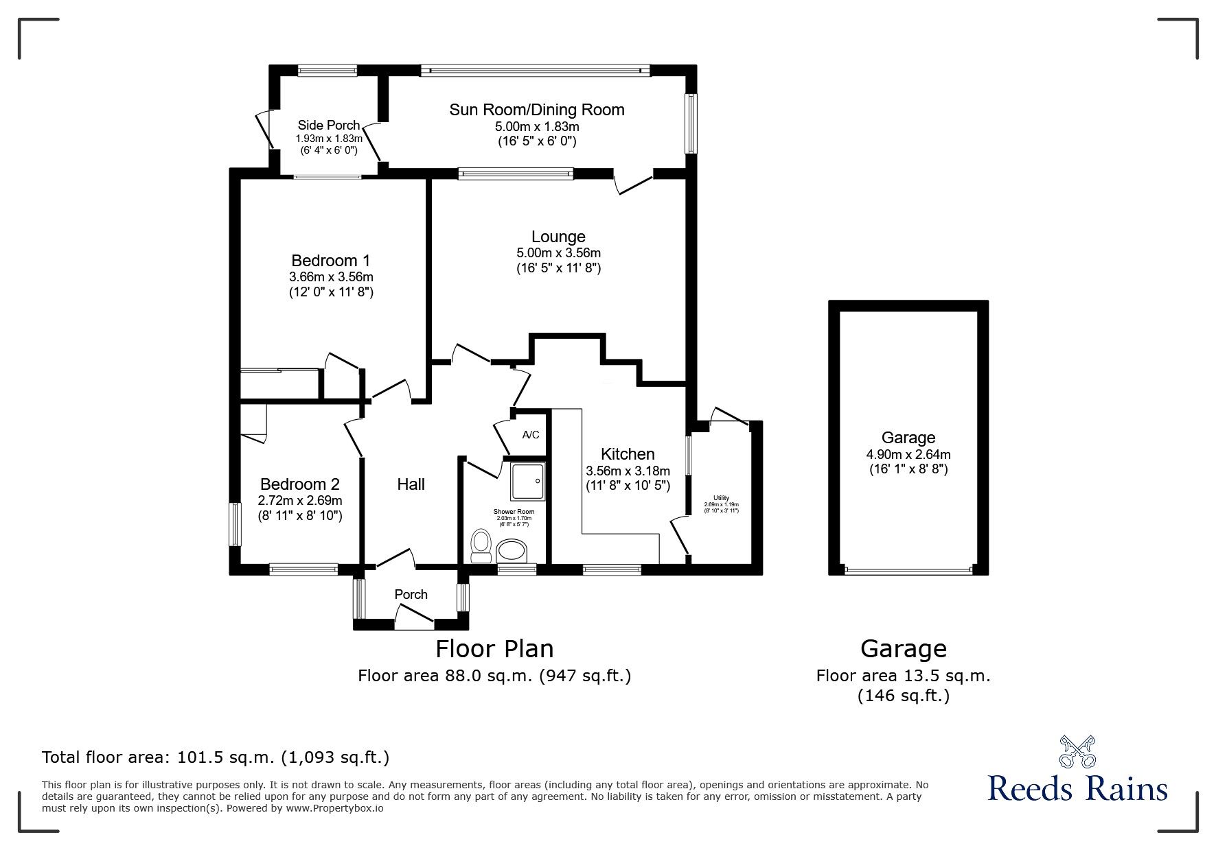 Floorplan of 2 bedroom Link Detached Bungalow for sale, Dogs Hill Road, Winchelsea Beach, East Sussex, TN36