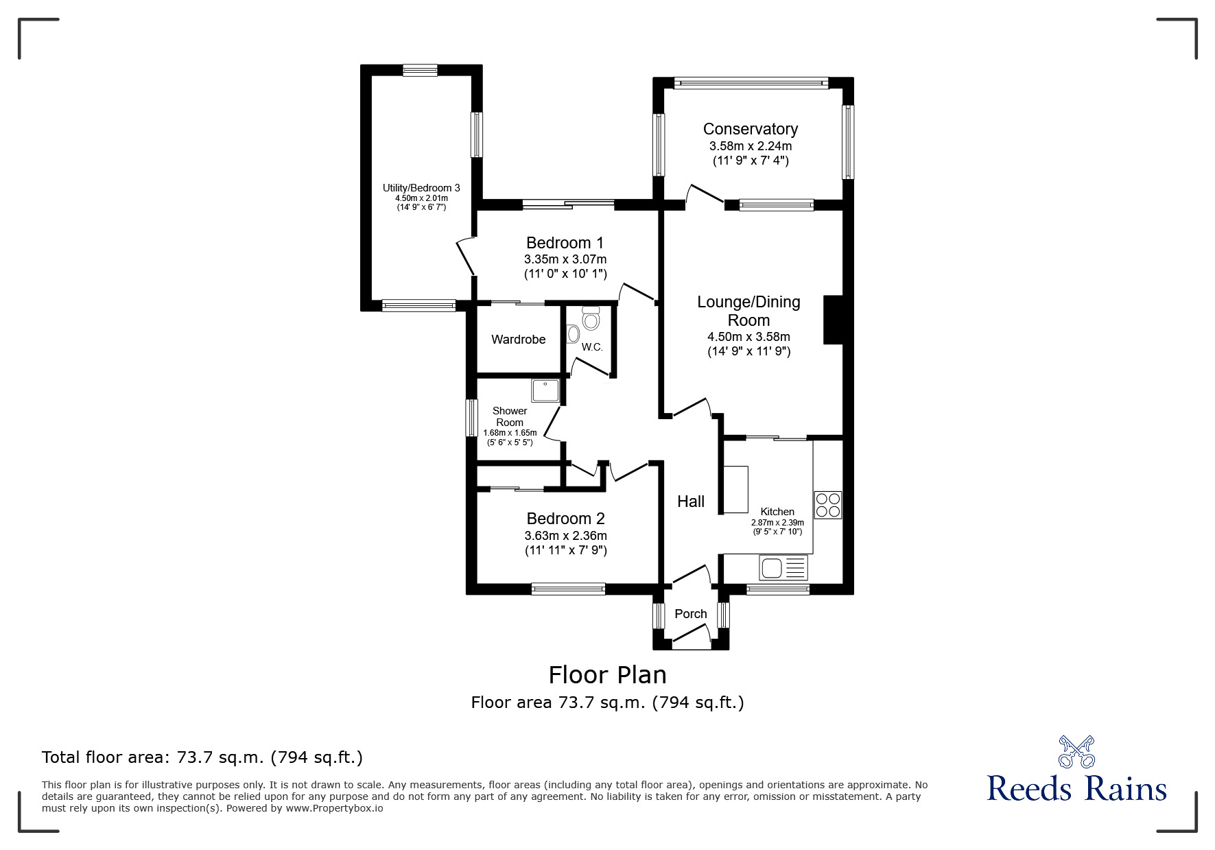 Floorplan of 3 bedroom End Terrace Bungalow for sale, Brede Valley View, Icklesham, East Sussex, TN36