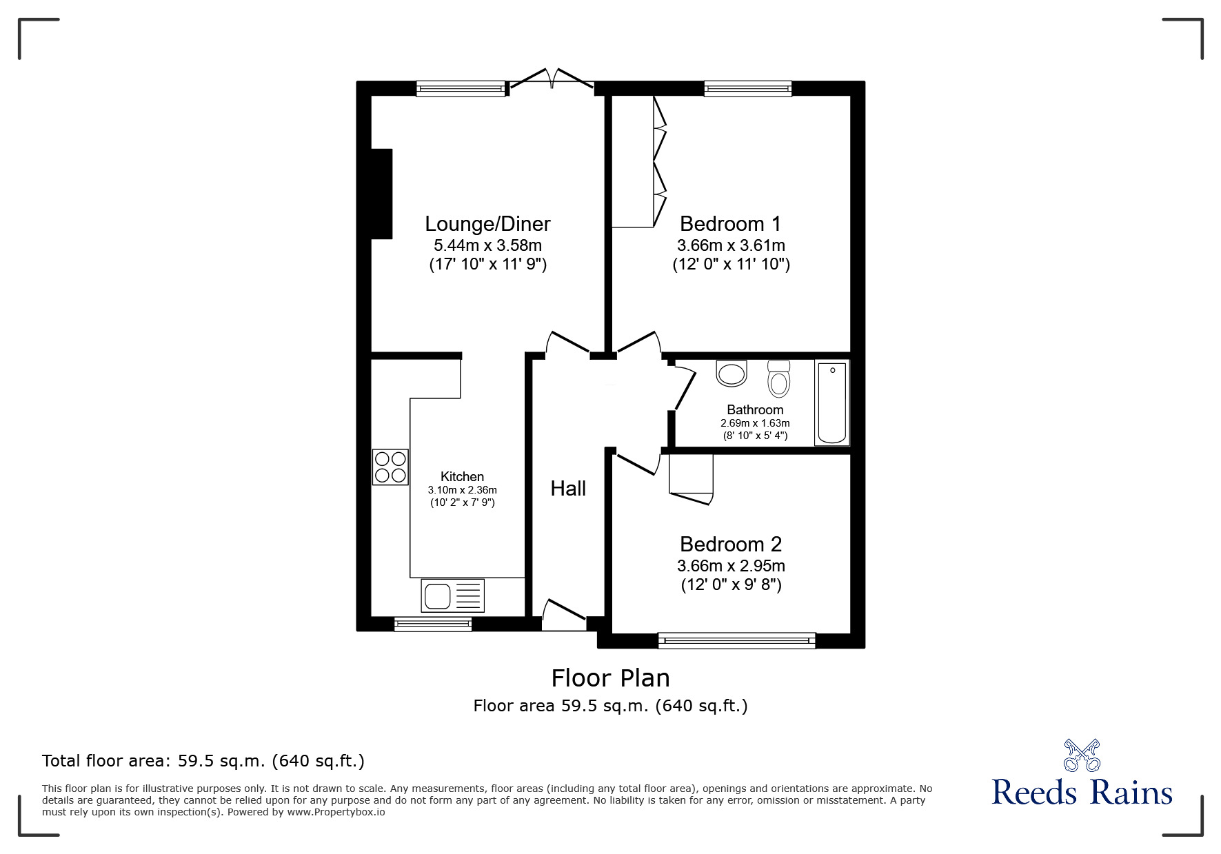 Floorplan of 2 bedroom Mid Terrace Bungalow for sale, Brede Valley View, Icklesham, East Sussex, TN36