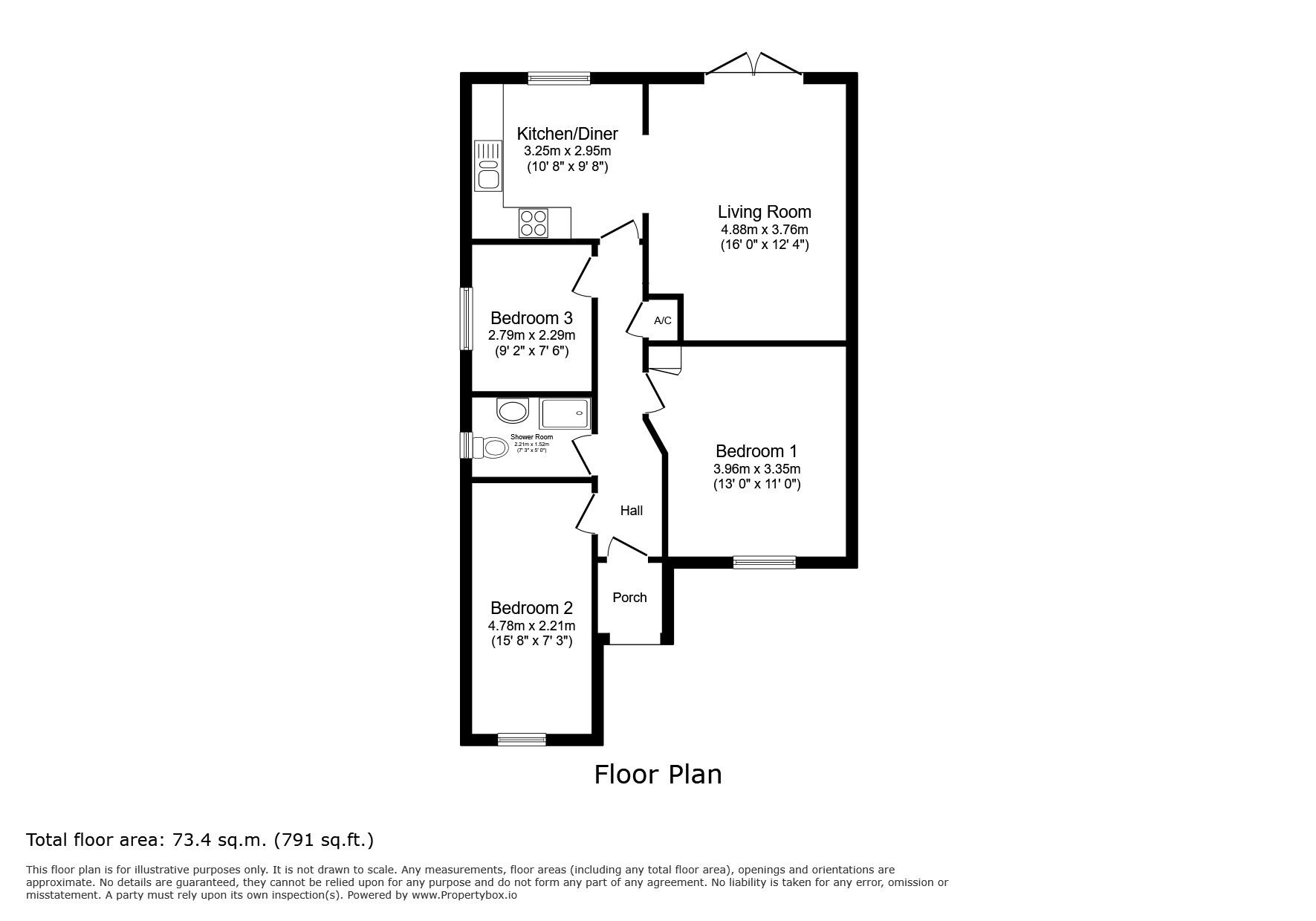 Floorplan of 3 bedroom Semi Detached Bungalow for sale, Farm Lane, Camber, East Sussex, TN31