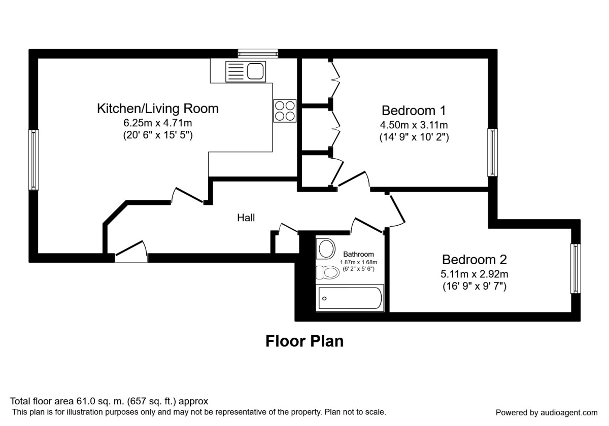 Floorplan of 2 bedroom Flat to rent, Great Clowes Street, Salford, M7