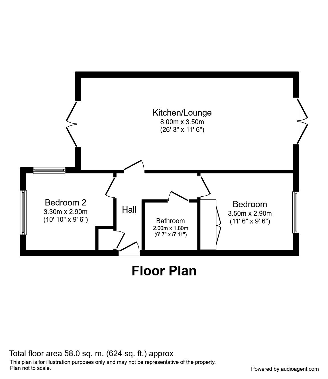 Floorplan of 2 bedroom  Flat to rent, Christie Lane, Salford, Greater Manchester, M7