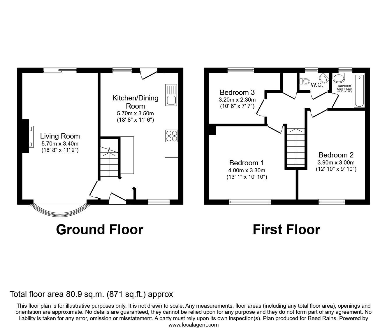 Floorplan of 3 bedroom Mid Terrace House to rent, Erskine Road, Partington, Greater Manchester, M31