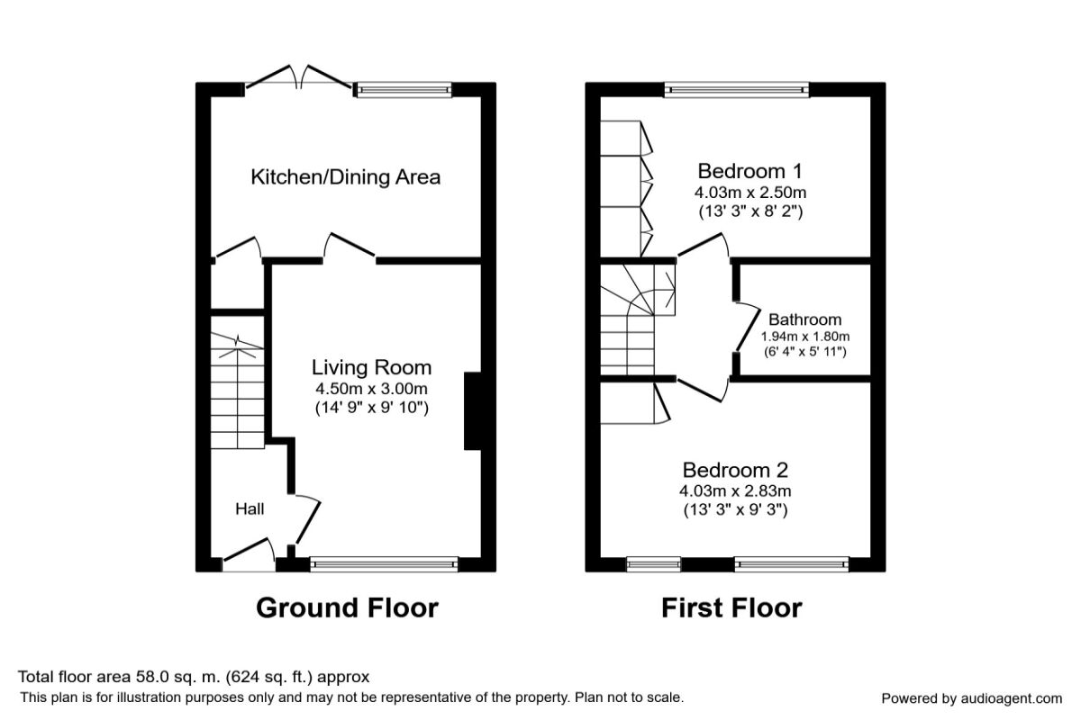 Floorplan of 2 bedroom Mid Terrace House to rent, Kerscott Road, Manchester, Greater Manchester, M23