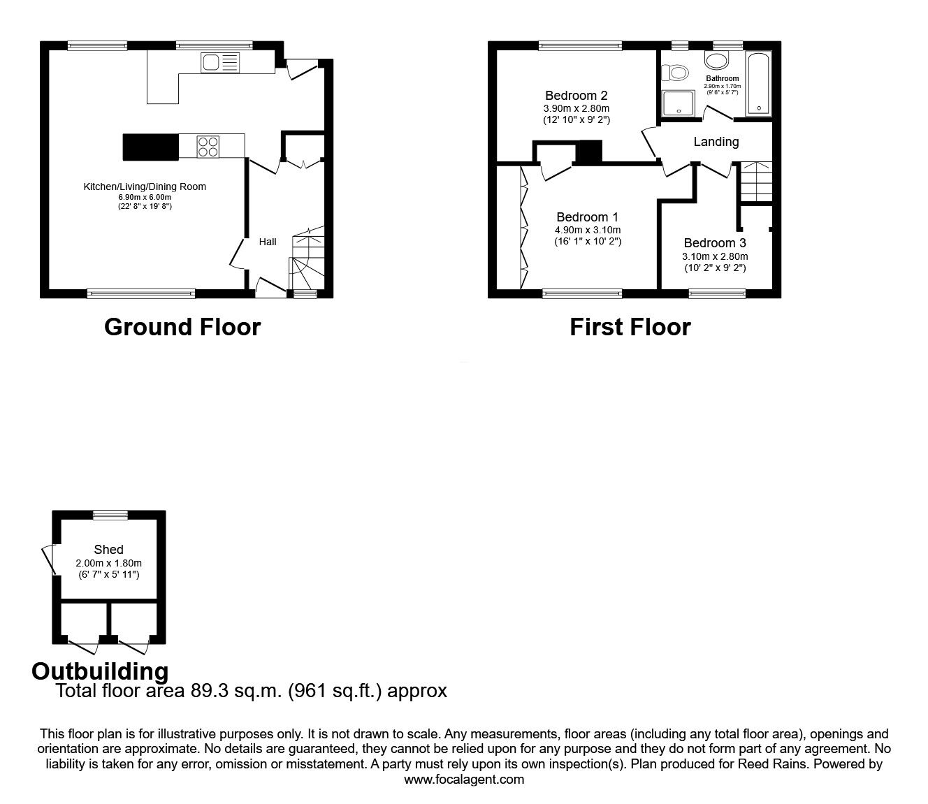 Floorplan of 3 bedroom Mid Terrace House for sale, Colshaw Road, Manchester, Greater Manchester, M23