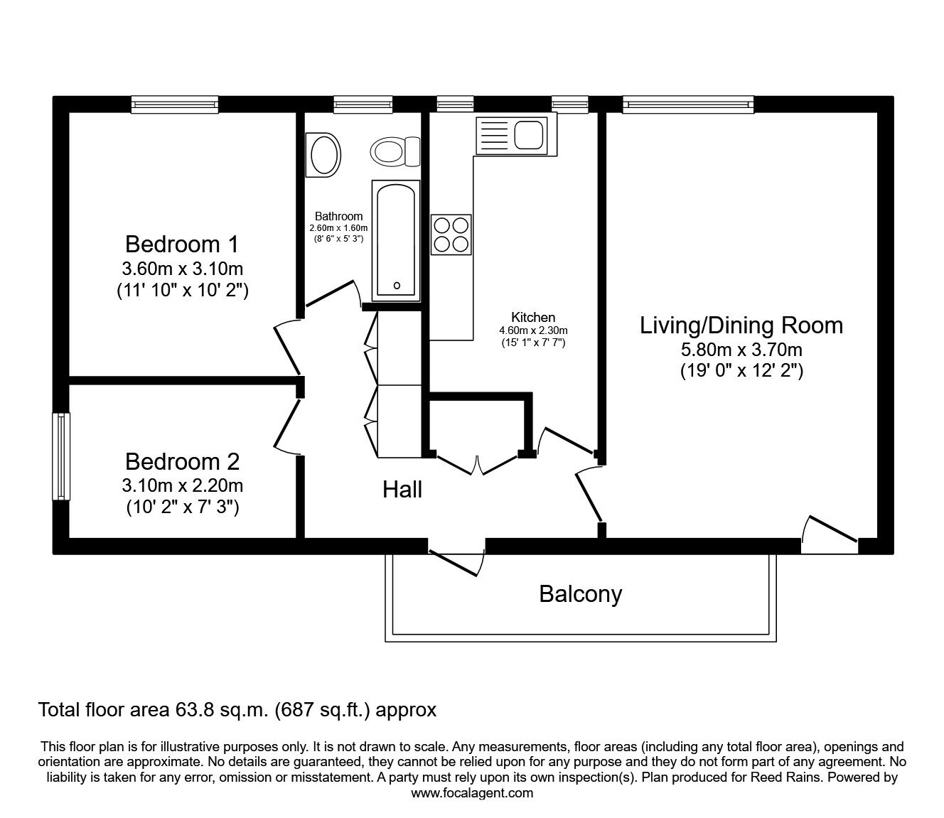 Floorplan of 2 bedroom  Flat to rent, Albemarle Crescent, Scarborough, YO11