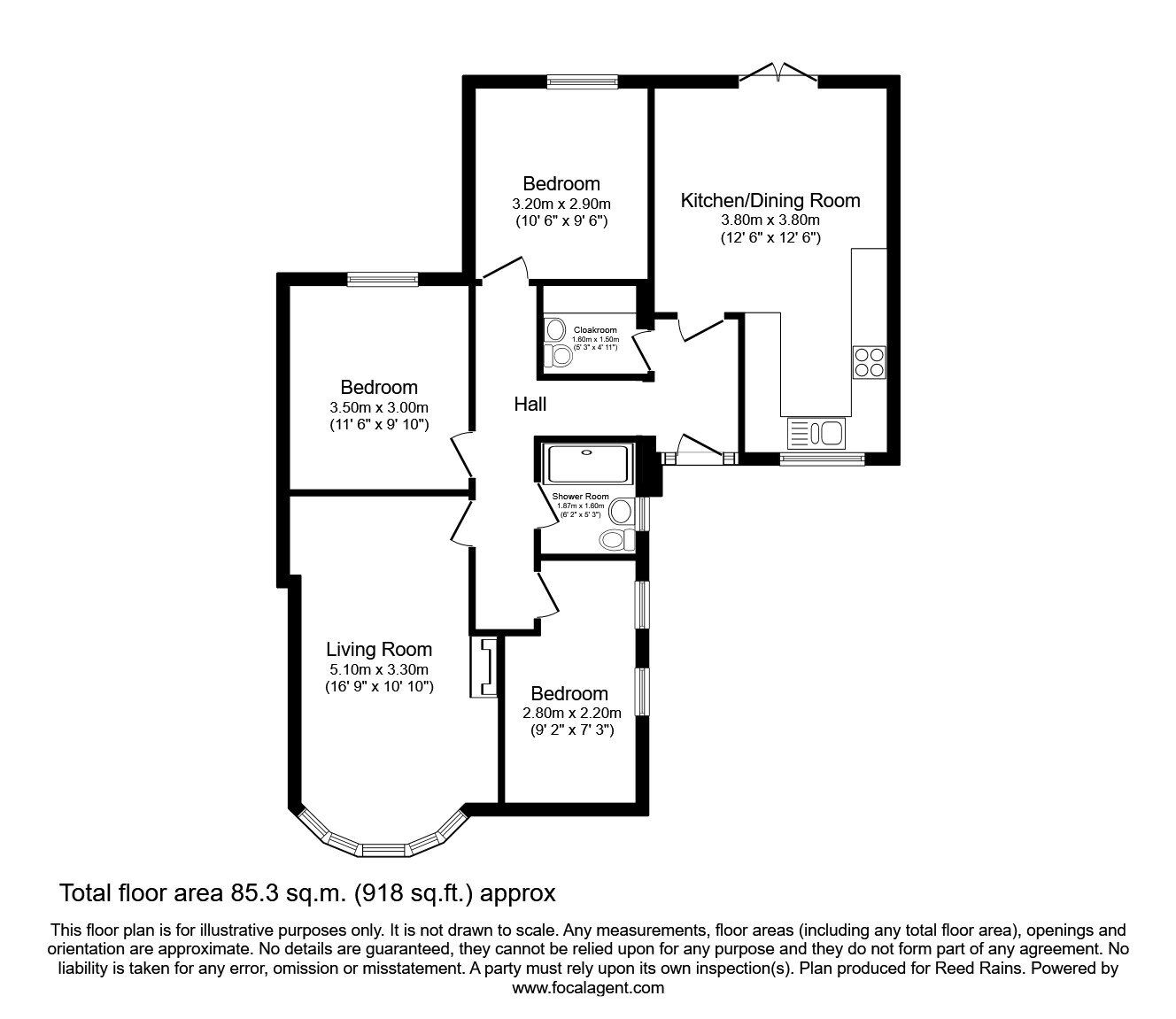 Floorplan of 3 bedroom Semi Detached Bungalow for sale, Limestone Grove, Burniston, North Yorkshire, YO13