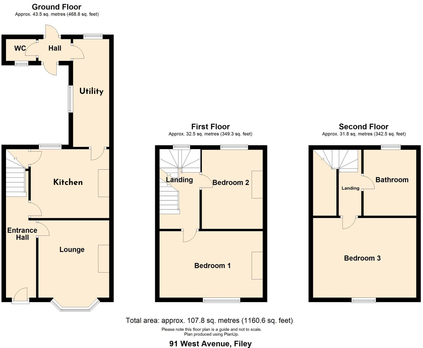 Floorplan of 3 bedroom Mid Terrace House for sale, West Avenue, Filey, North Yorkshire, YO14