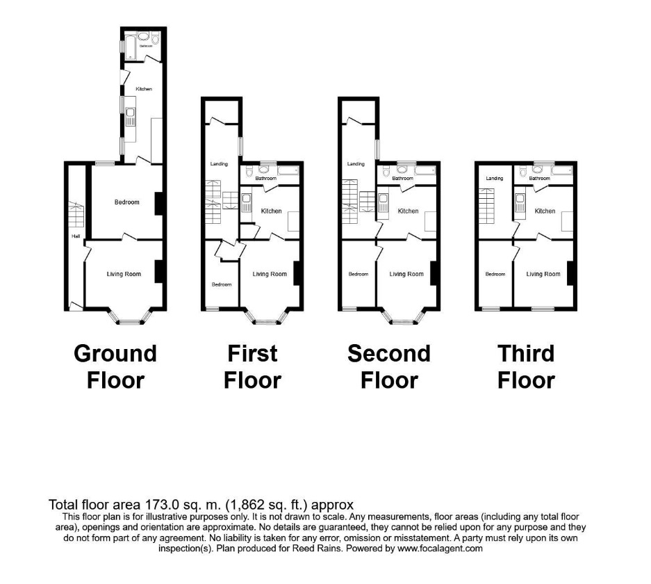 Floorplan of 4 bedroom Mid Terrace House for sale, Trafalgar Square, Scarborough, North Yorkshire, YO12