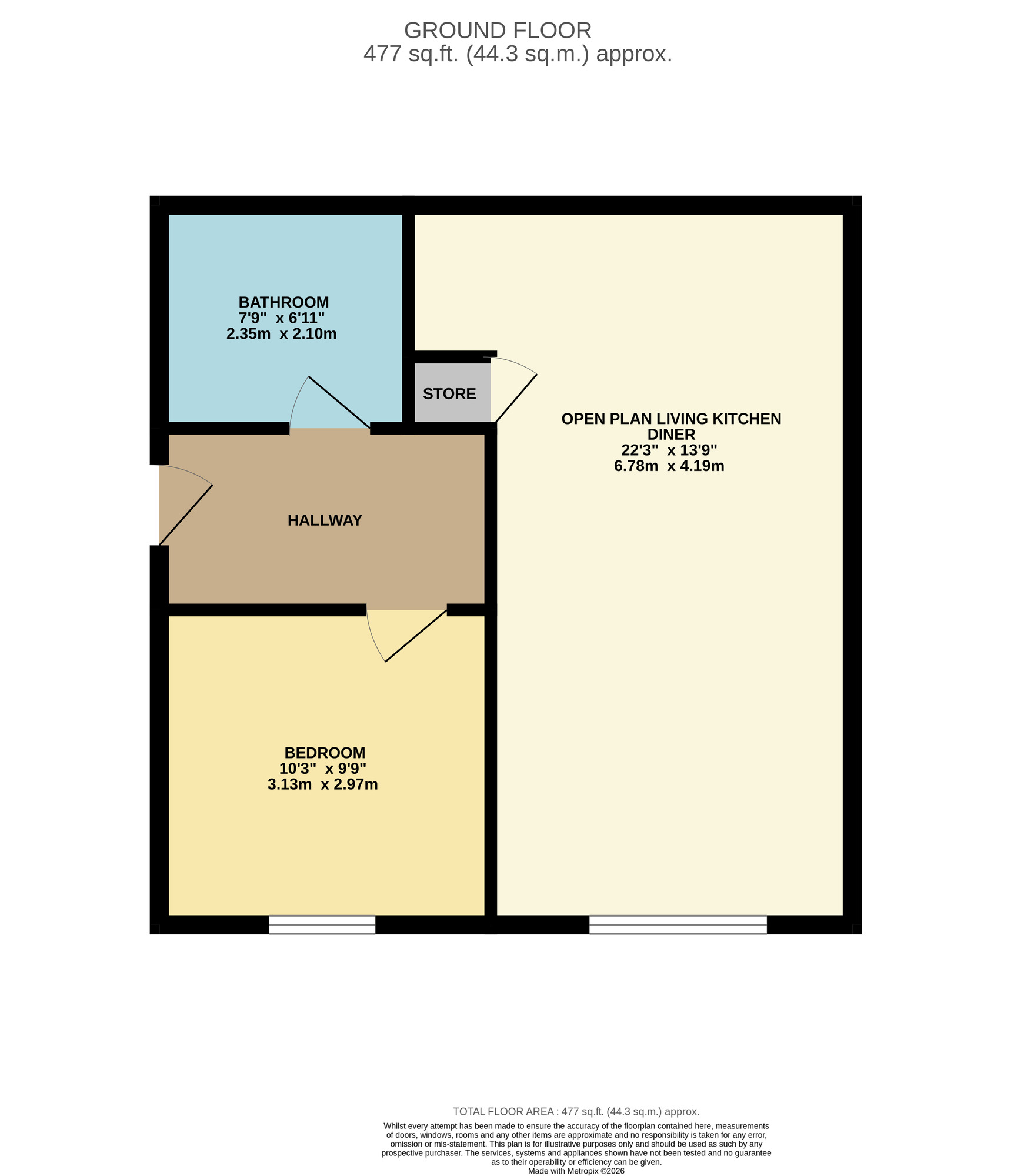Floorplan of 1 bedroom Flat for sale, Back Princess Royal Terrace, Scarborough, North Yorkshire, YO11
