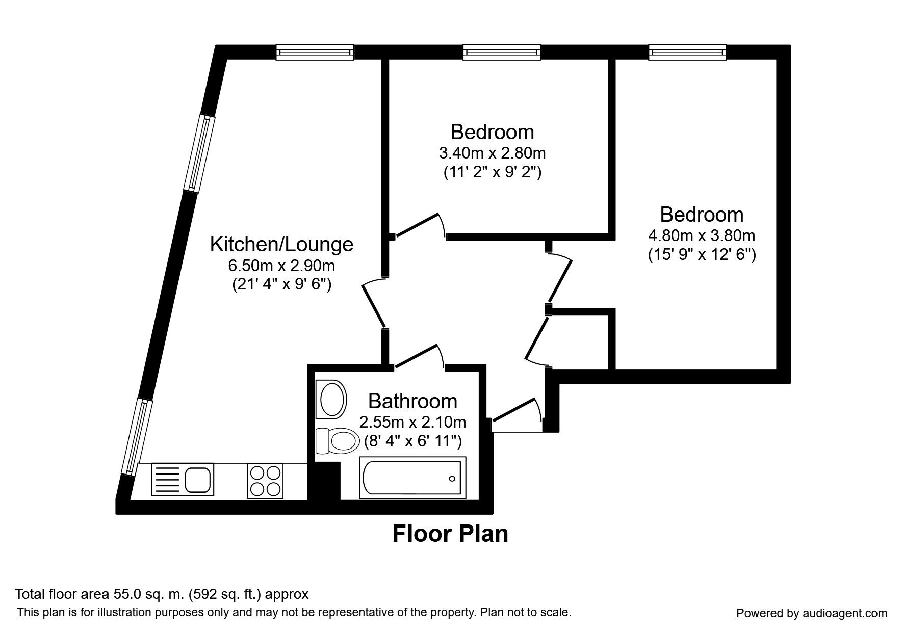 Floorplan of 2 bedroom Flat to rent, Queens House, Queen Street, Sheffield, S1