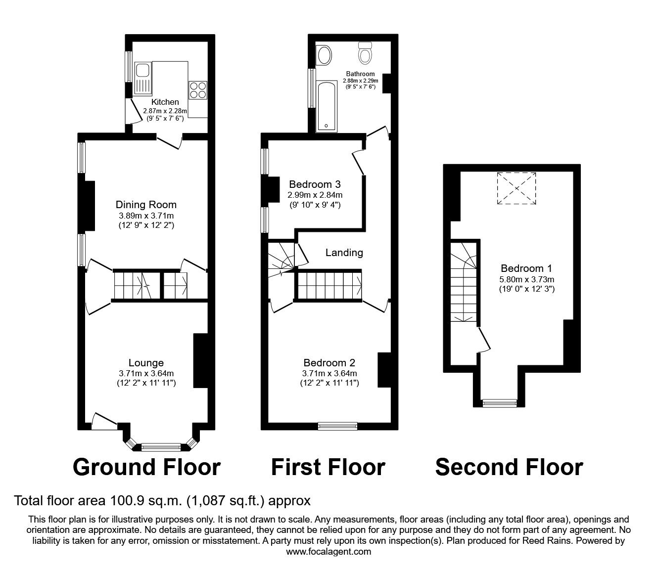 Floorplan of 3 bedroom End Terrace House to rent, Wayland Road, Sheffield, South Yorkshire, S11