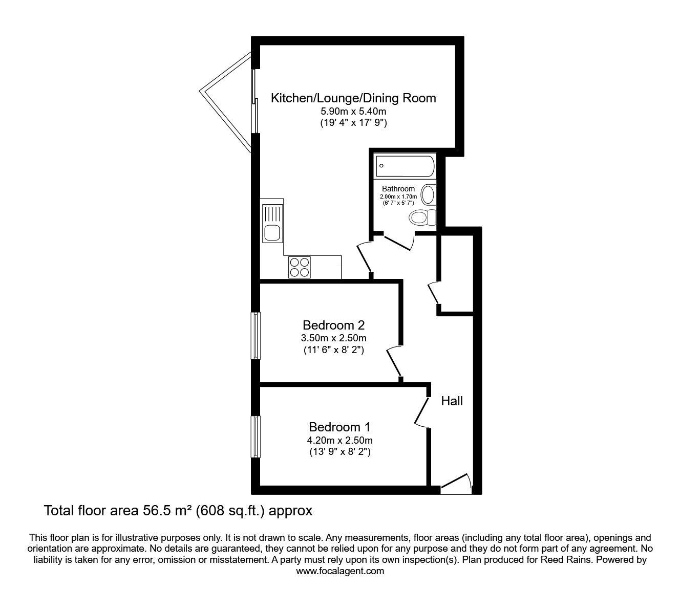 Floorplan of 2 bedroom  Flat for sale, Edmund Court, Sheffield, South Yorkshire, S2