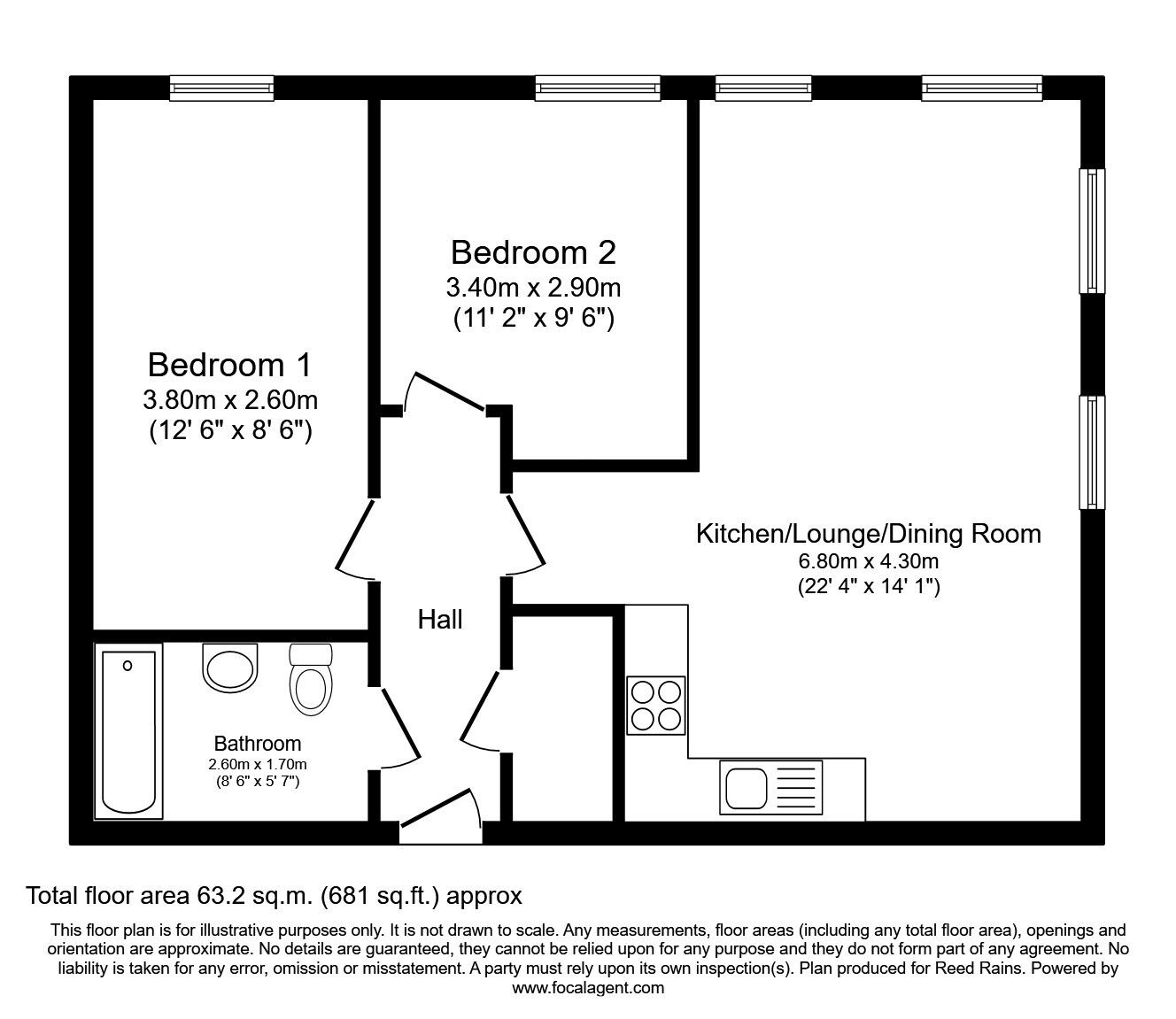 Floorplan of 2 bedroom Flat for sale, North Bank, Sheffield, S3