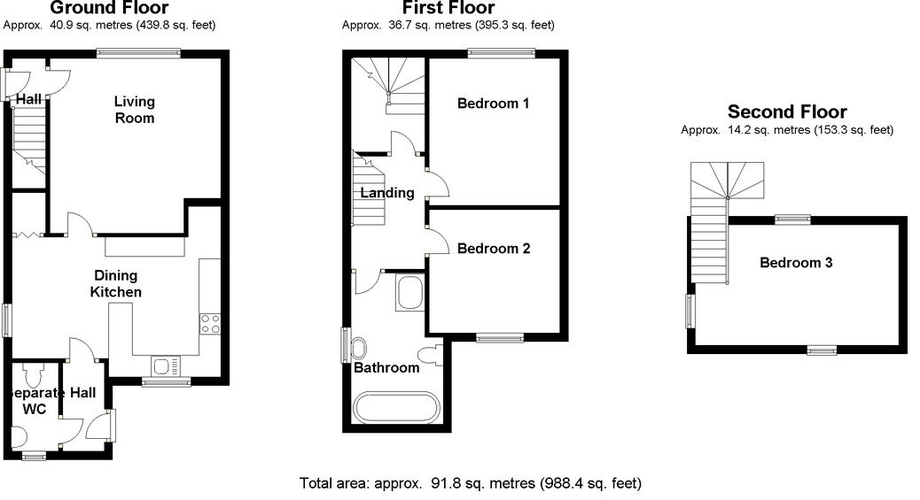 Floorplan of 3 bedroom Semi Detached House to rent, Dorts Crescent, Church Fenton, North Yorkshire, LS24