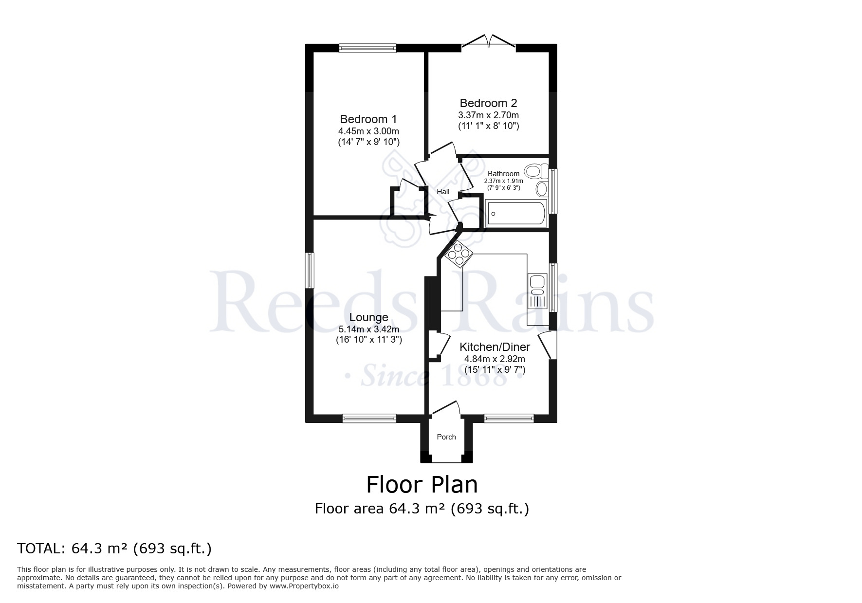 Floorplan of 2 bedroom Detached Bungalow for sale, The Hollies, Osgodby, North Yorkshire, YO8