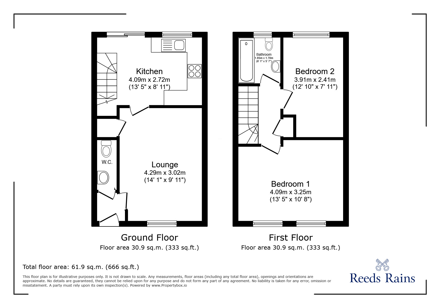 Floorplan of 2 bedroom Semi Detached House for sale, Blackthorn Close, Whitley, North Yorkshire, DN14