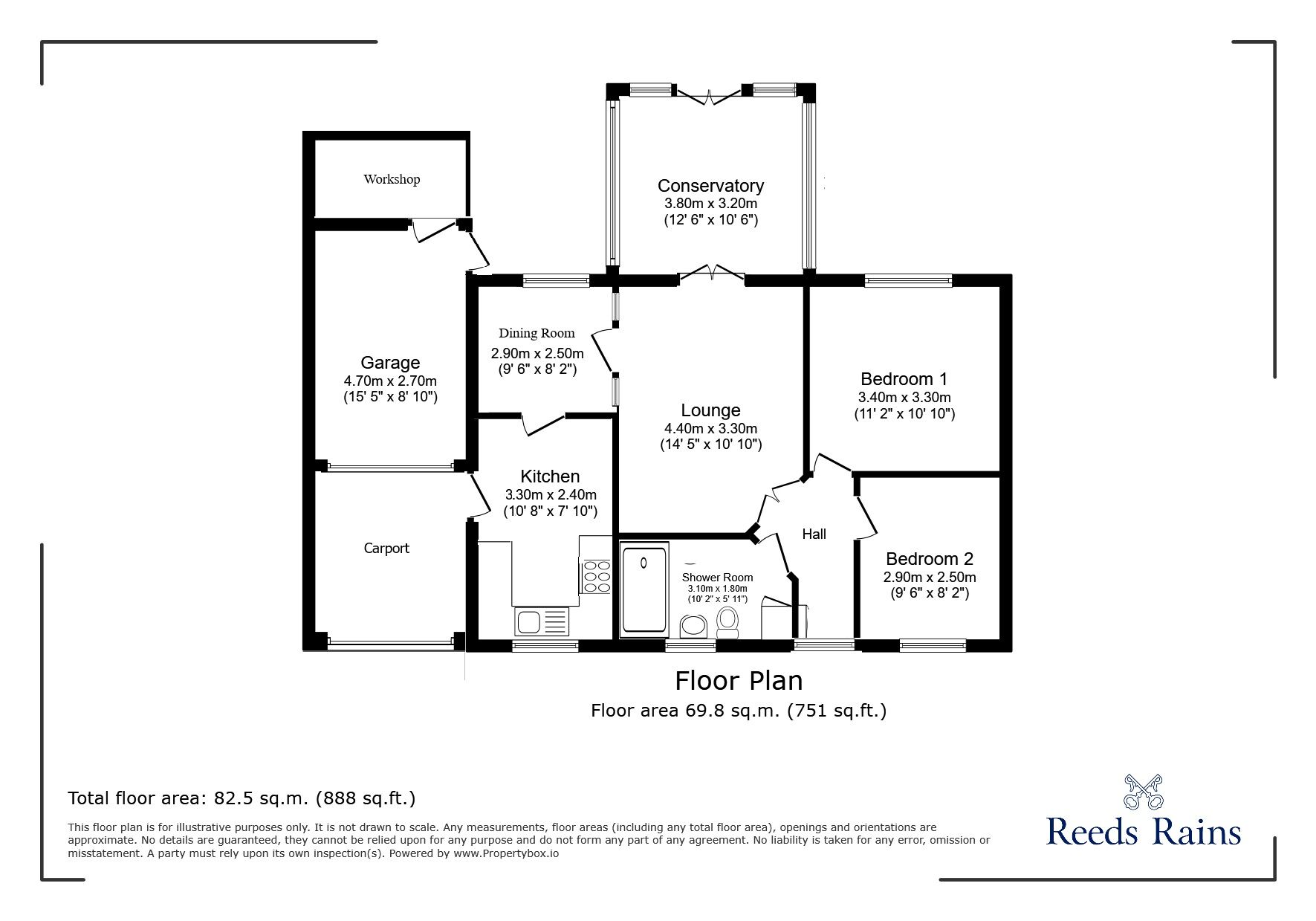 Floorplan of 2 bedroom Detached Bungalow for sale, Tabard Road, Eggborough, North Yorkshire, DN14