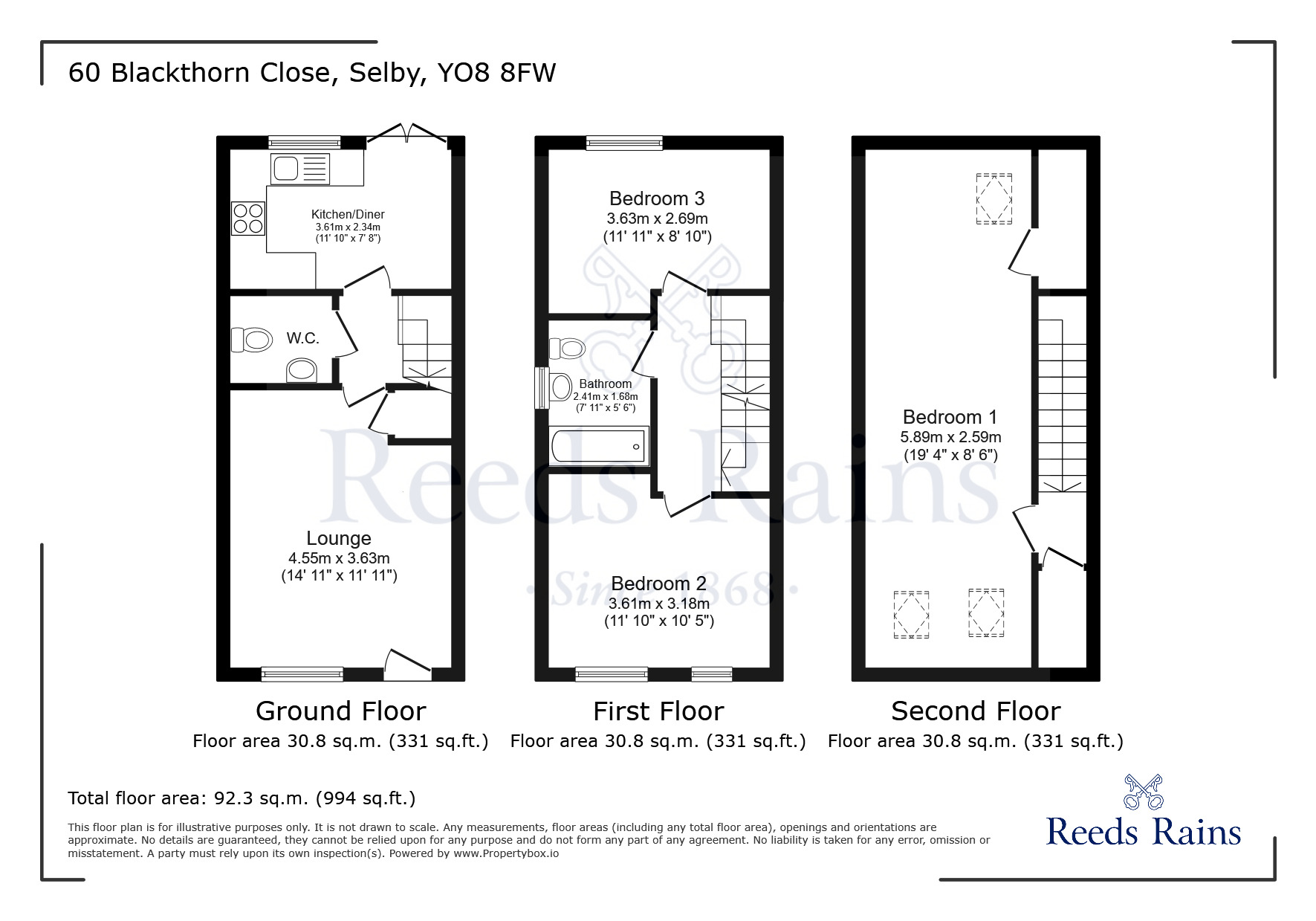 Floorplan of 3 bedroom Mid Terrace House for sale, Blackthorn Close, Selby, North Yorkshire, YO8