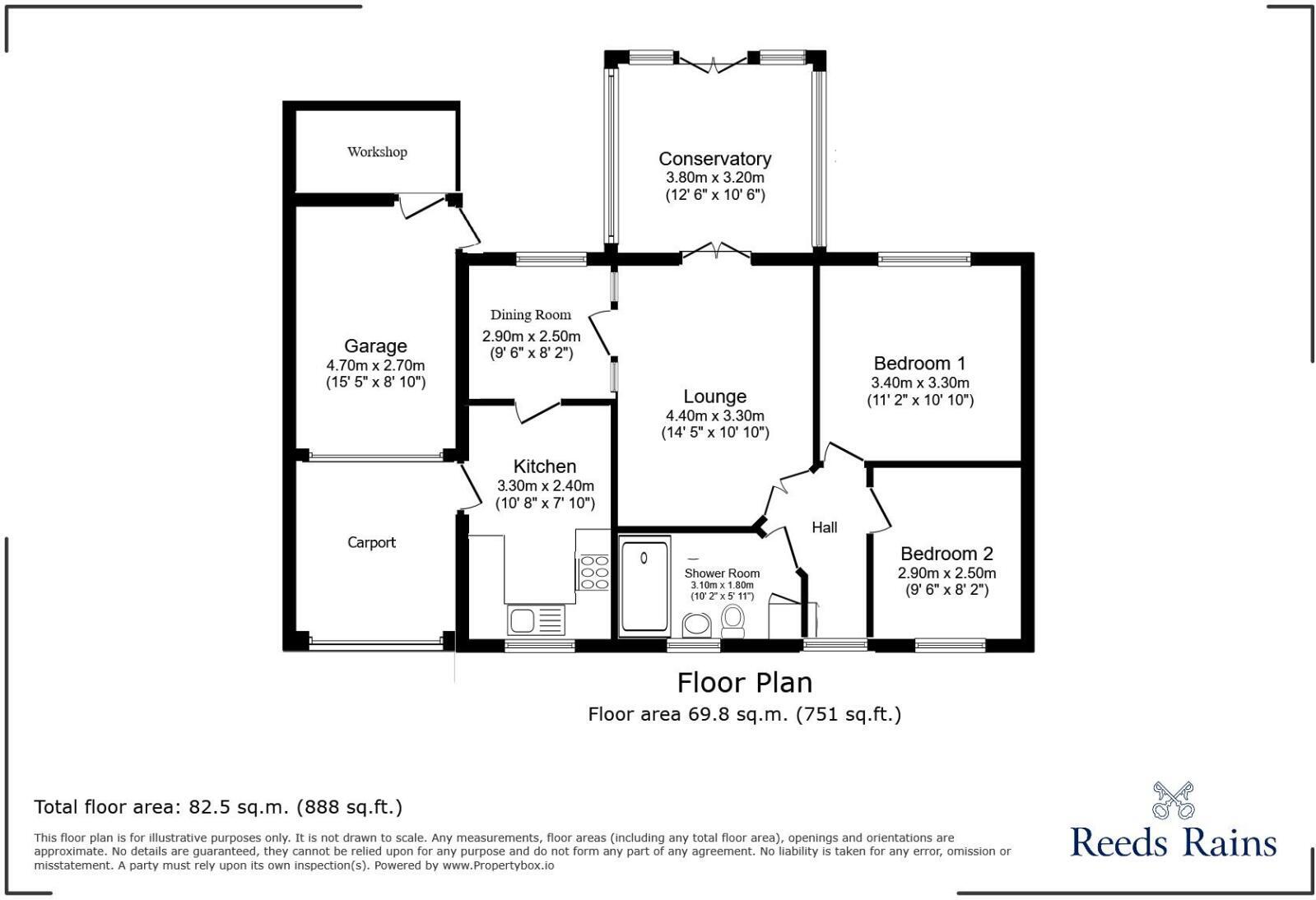 Floorplan of 2 bedroom Detached Bungalow for sale, Tabard Road, Eggborough, North Yorkshire, DN14