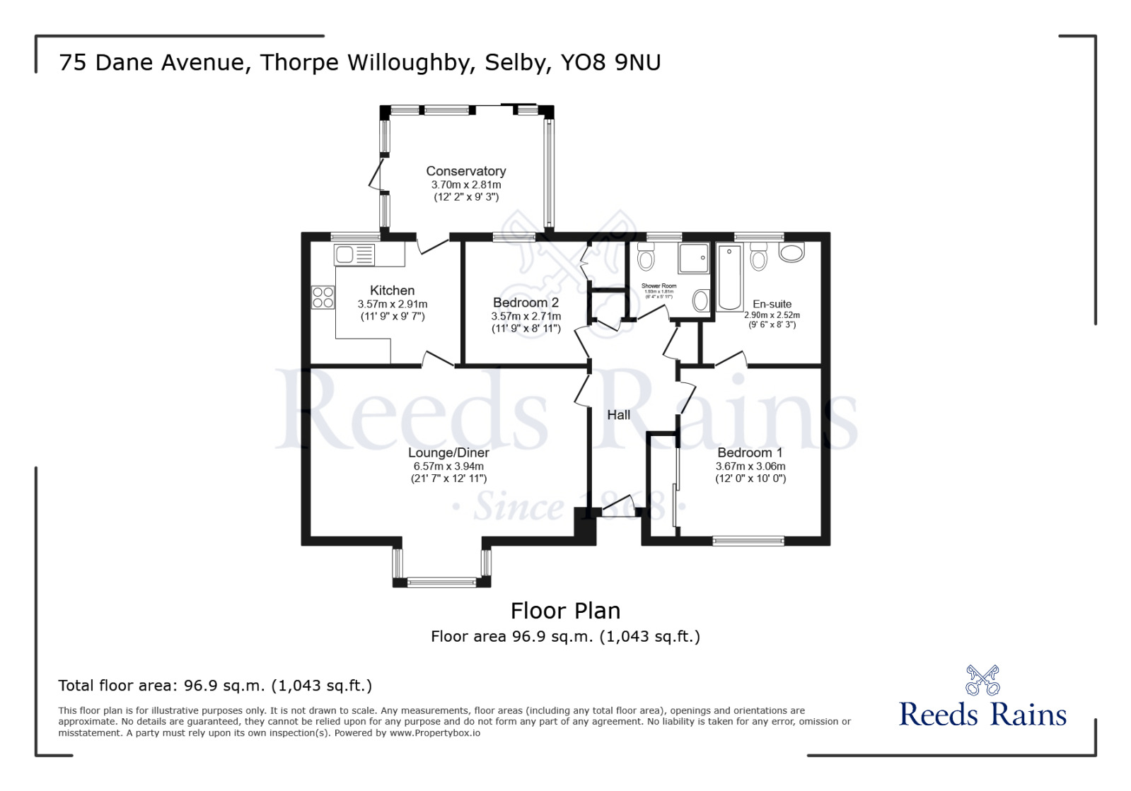 Floorplan of 2 bedroom Detached Bungalow for sale, Dane Avenue, Thorpe Willoughby, North Yorkshire, YO8