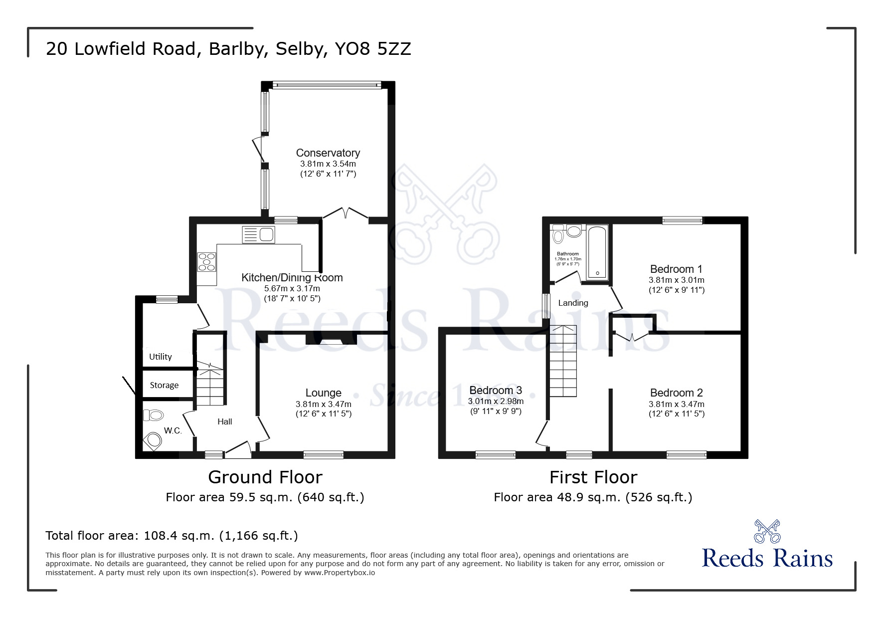Floorplan of 3 bedroom Mid Terrace House for sale, Lowfield Road, Barlby, North Yorkshire, YO8