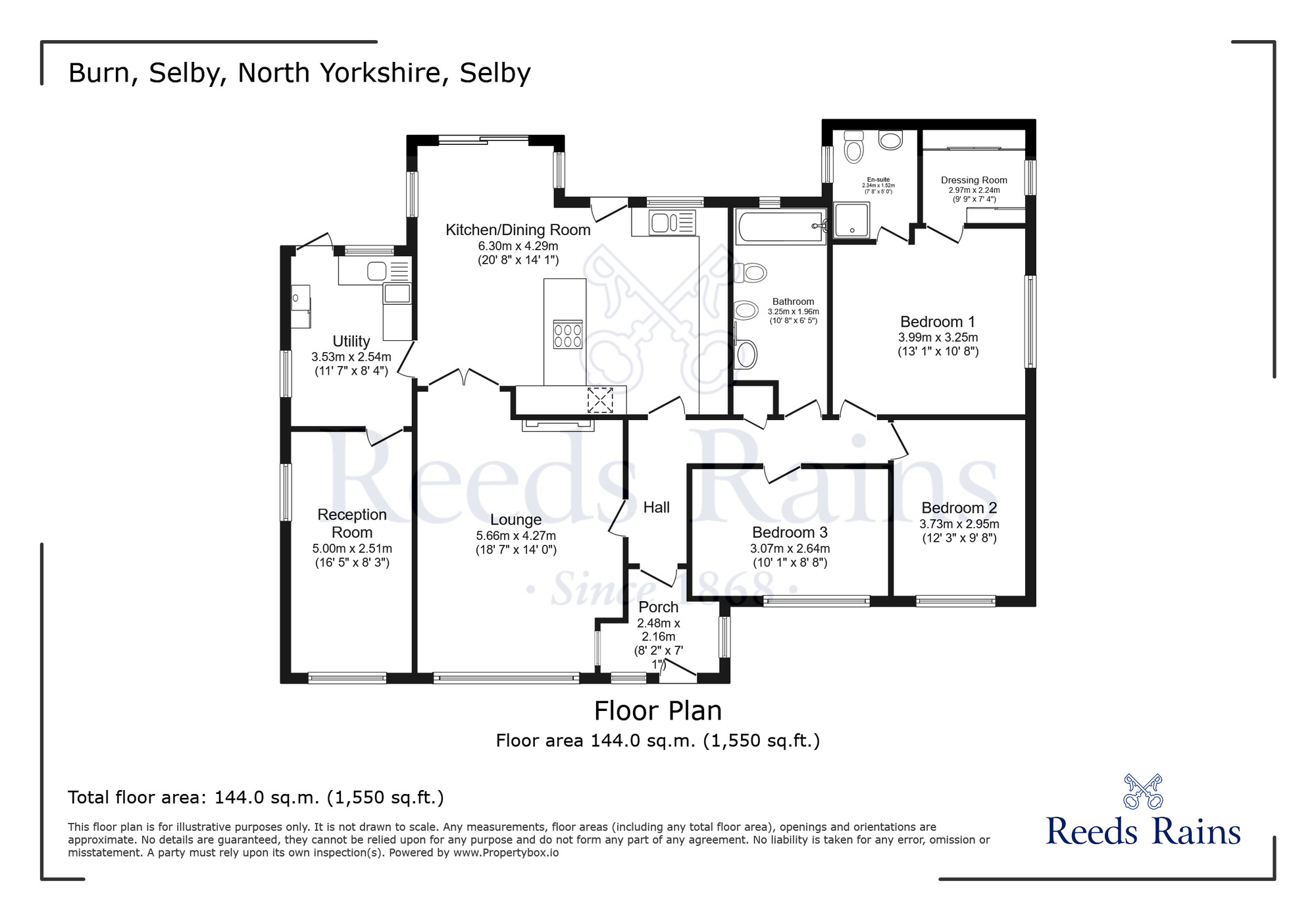 Floorplan of 3 bedroom Detached Bungalow for sale, Burn Hall Crescent, Burn, North Yorkshire, YO8