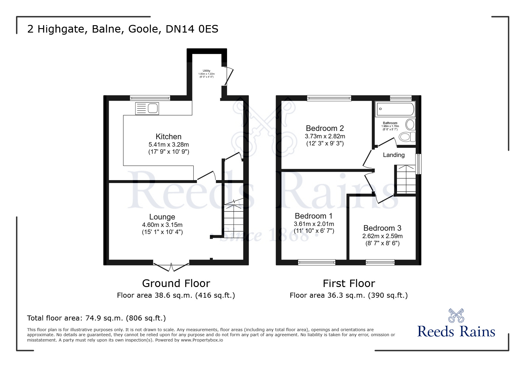 Floorplan of 3 bedroom Semi Detached House for sale, Highgate, Balne, North Yorkshire, DN14