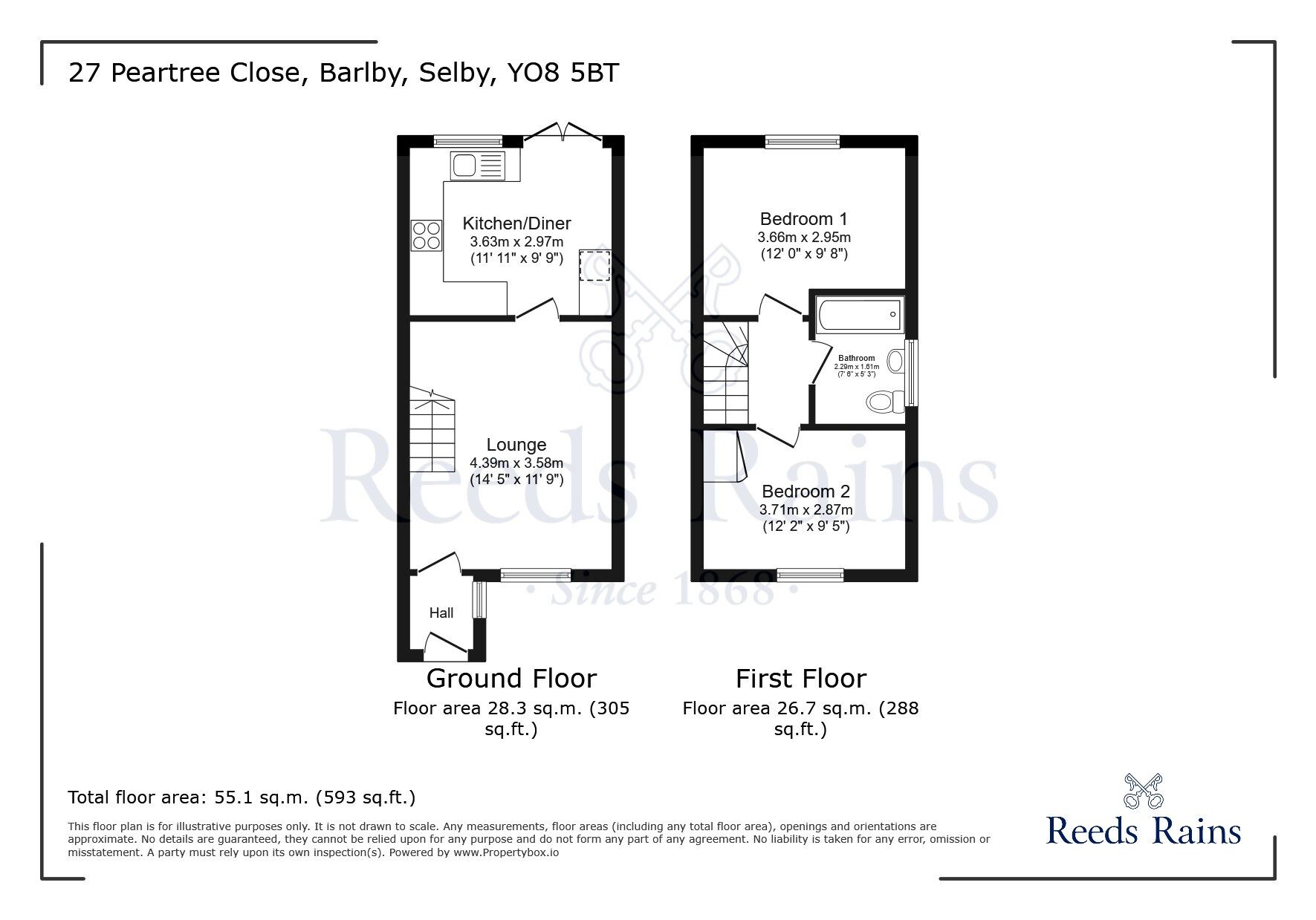 Floorplan of 2 bedroom Semi Detached House for sale, Peartree Close, Barlby, North Yorkshire, YO8