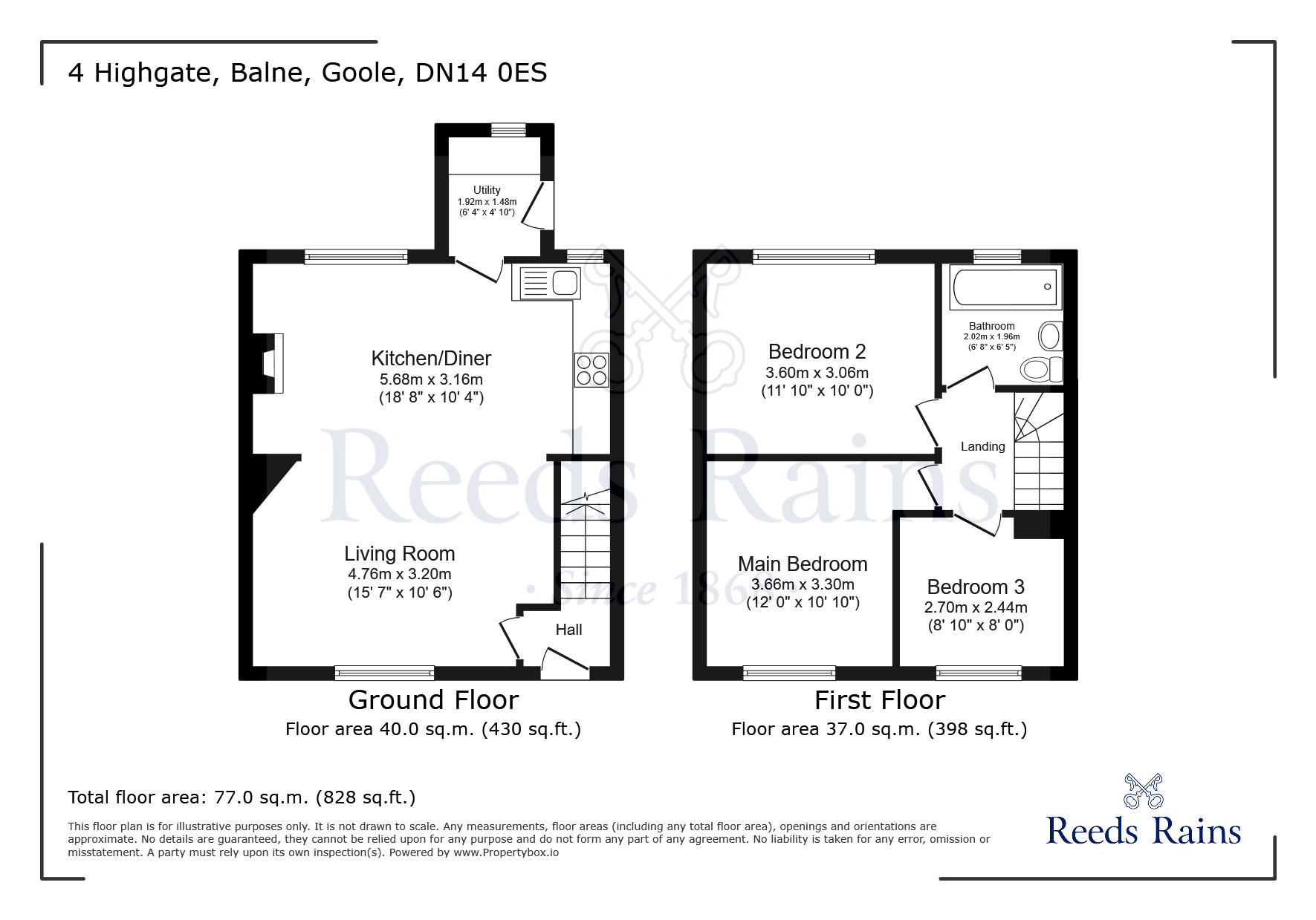 Floorplan of 3 bedroom Semi Detached House for sale, Highgate, Balne, North Yorkshire, DN14