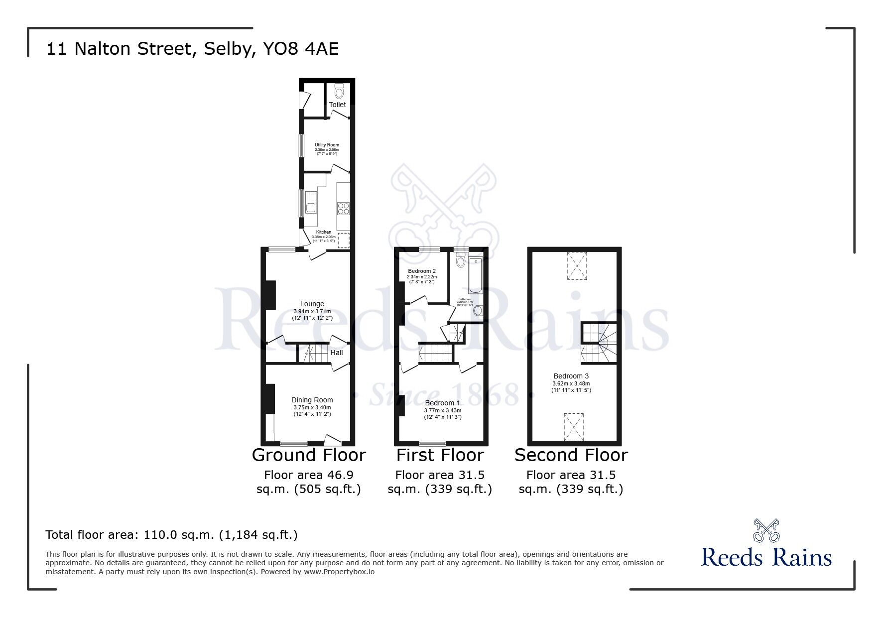 Floorplan of 3 bedroom Mid Terrace House for sale, Nalton Street, Selby, North Yorkshire, YO8