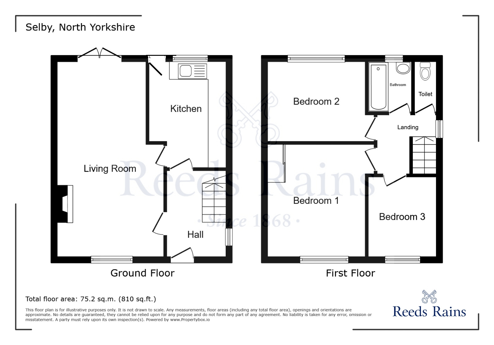 Floorplan of 3 bedroom Mid Terrace House for sale, Manor Garth, Kellington, North Yorkshire, DN14