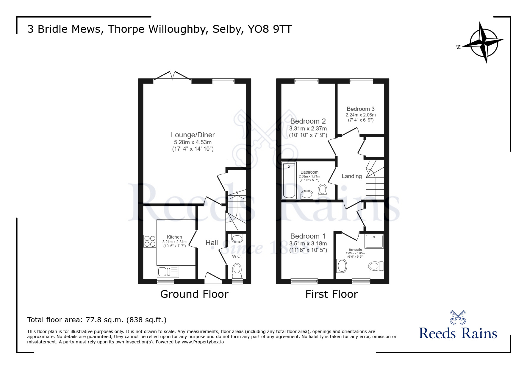 Floorplan of 3 bedroom Semi Detached House to rent, Bridle Mews, Thorpe Willoughby, North Yorkshire, YO8