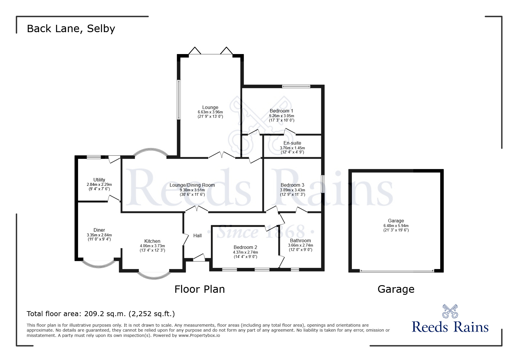 Floorplan of 3 bedroom Detached Bungalow for sale, Back Lane, Hemingbrough, North Yorkshire, YO8