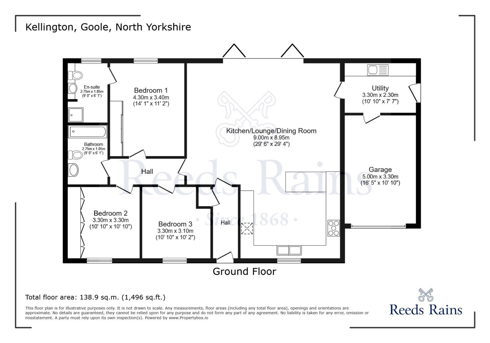 Floorplan of 3 bedroom Detached Bungalow for sale, Wells Lane, Kellington, North Yorkshire, DN14