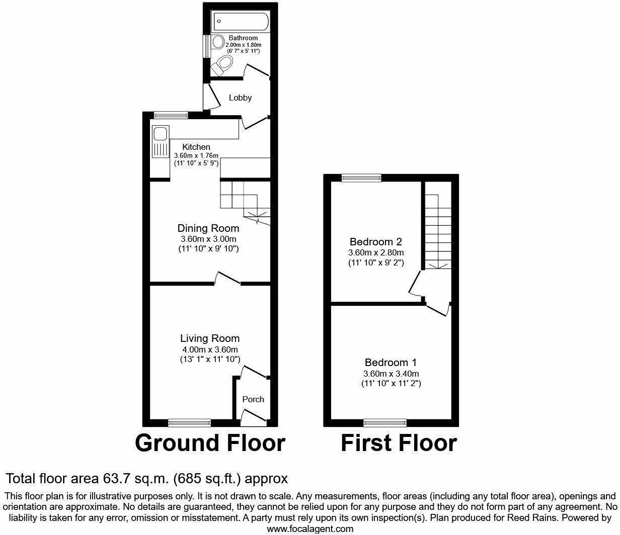 Floorplan of 2 bedroom Mid Terrace House to rent, Bruce Street, St. Helens, Merseyside, WA10