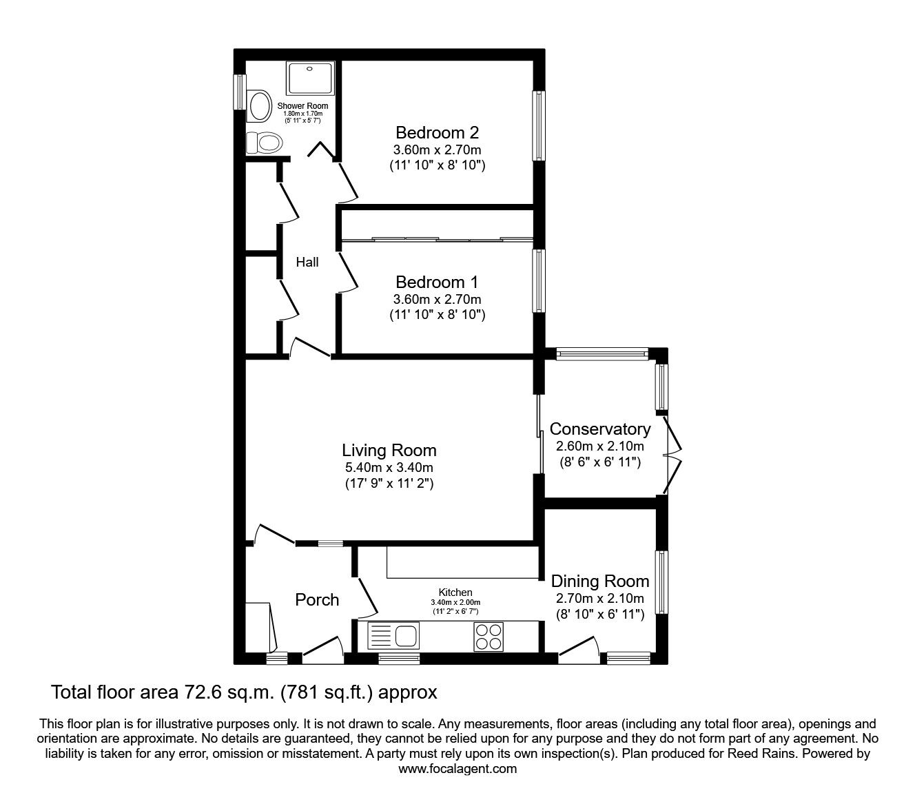 Floorplan of 2 bedroom Semi Detached Bungalow for sale, Abberley Close, St. Helens, Merseyside, WA10