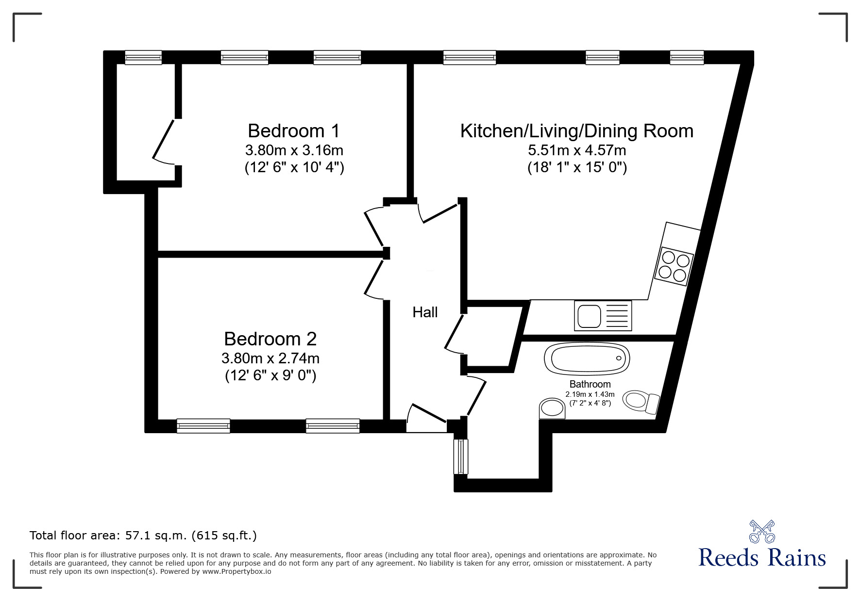 Floorplan of 2 bedroom  Flat for sale, Hamnett Court, Birchwood, Cheshire, WA3